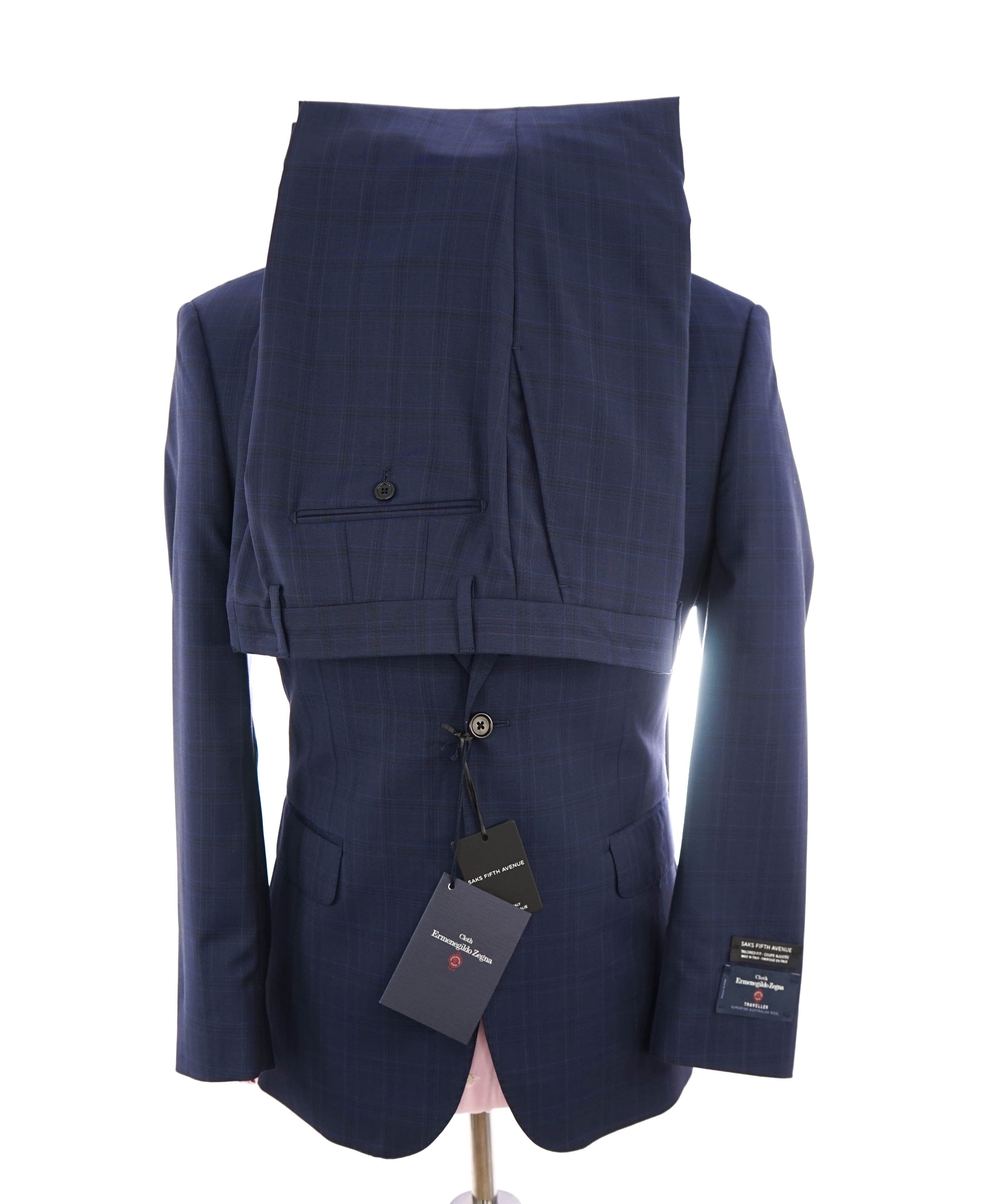 ERMENEGILDO ZEGNA - "Tailored" SAKS FIFTH AVENUE Blue Check Suit - 46R