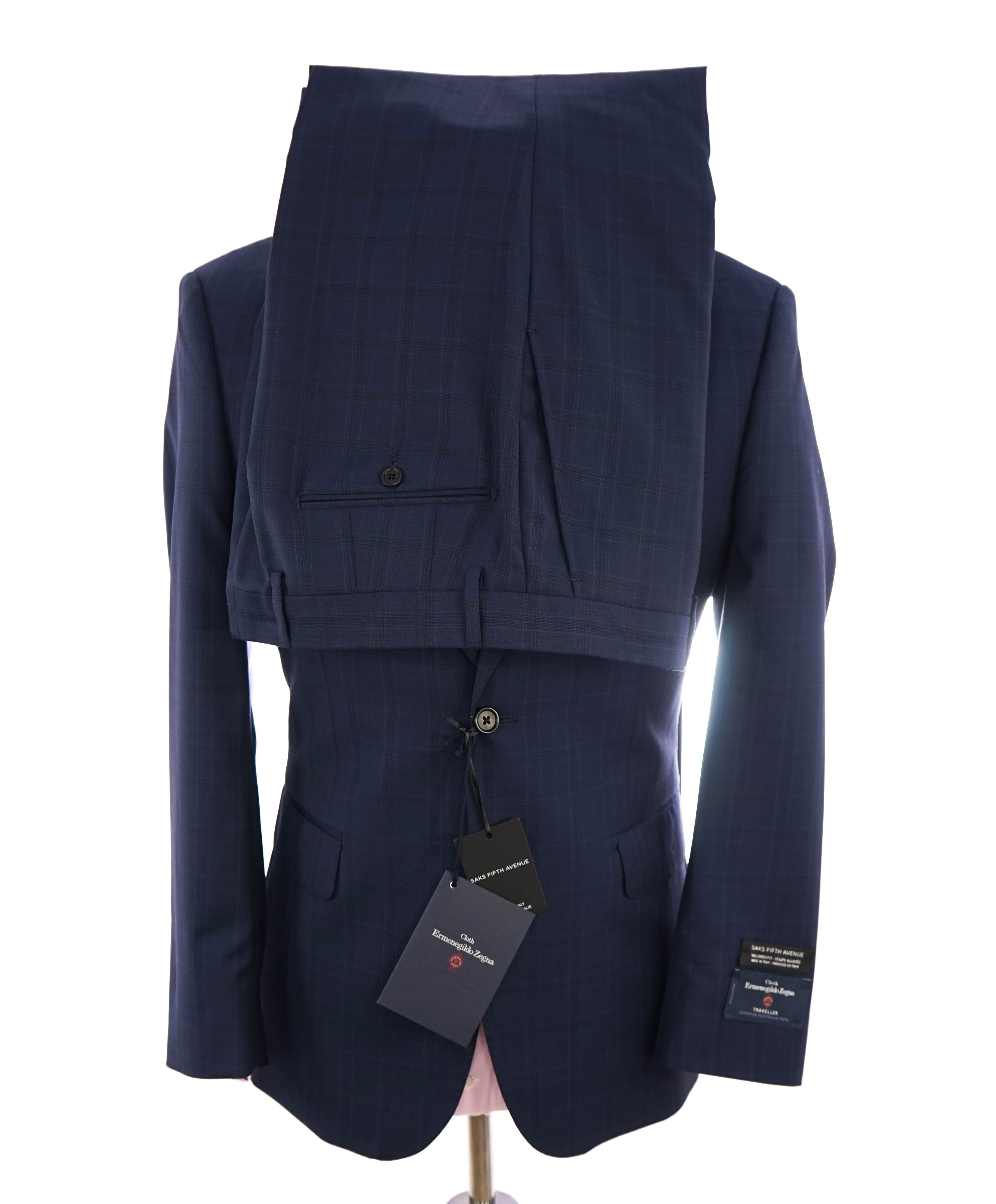 ERMENEGILDO ZEGNA - "Tailored" SAKS FIFTH AVENUE Blue Check Suit - 46R