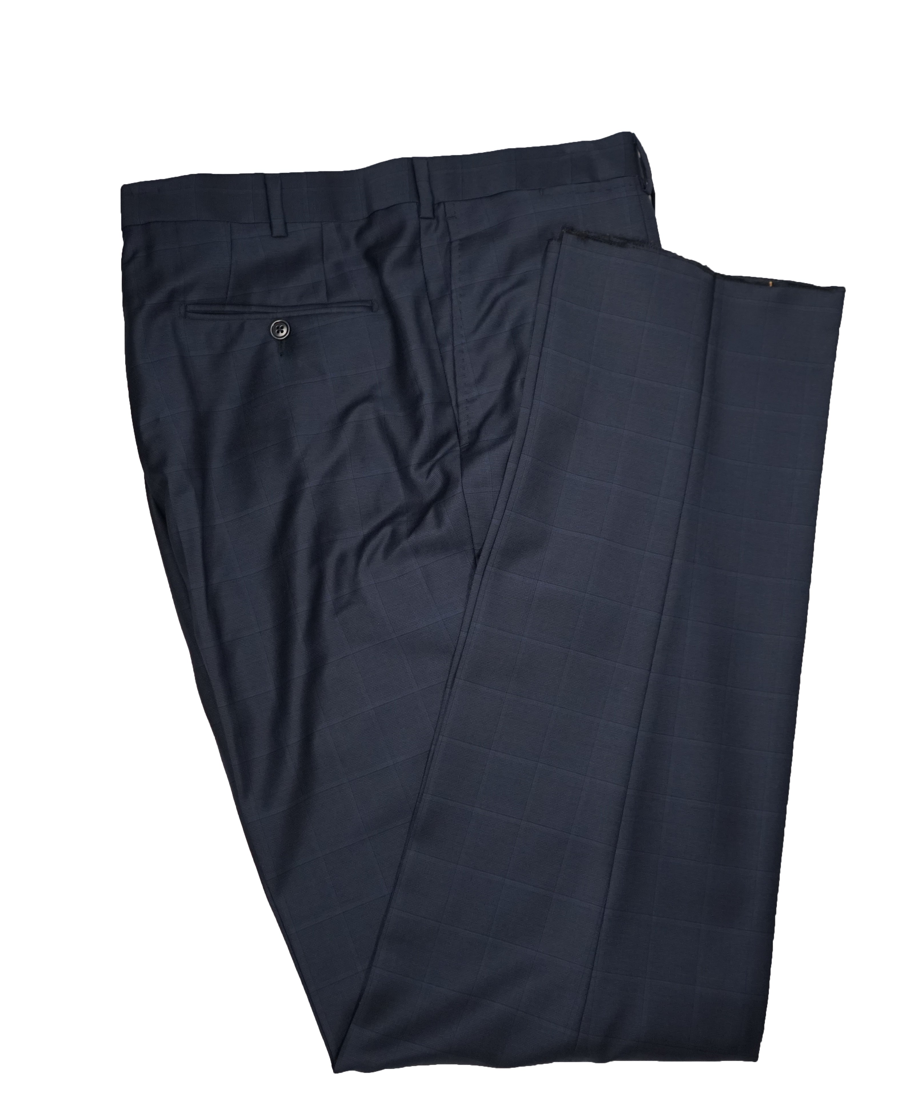 ERMENEGILDO ZEGNA - Navy & Blue Plaid Flat Front Wool Trousers - 41W