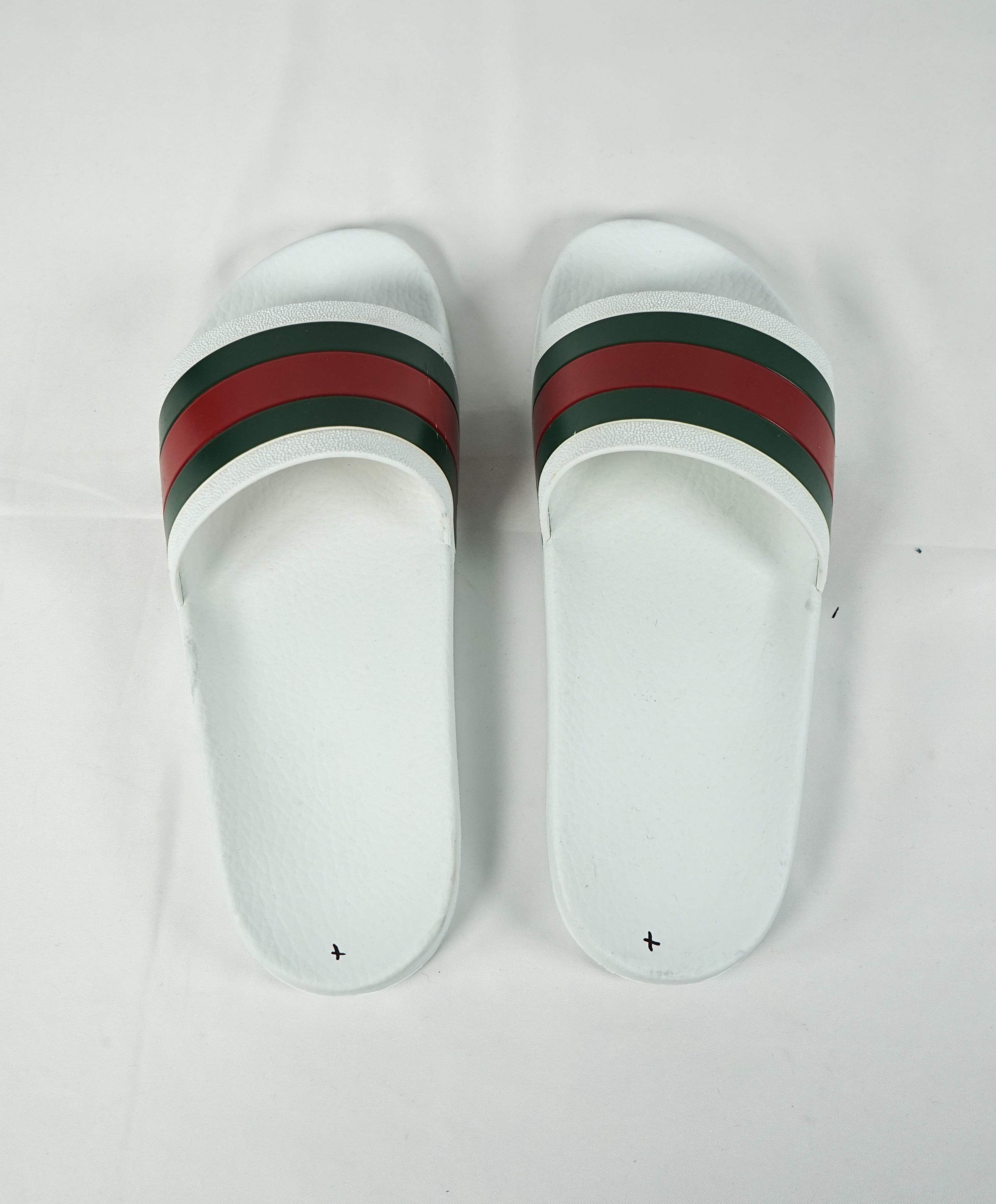 GUCCI - Iconic Green & Red Slides "72" White Slippers - 8