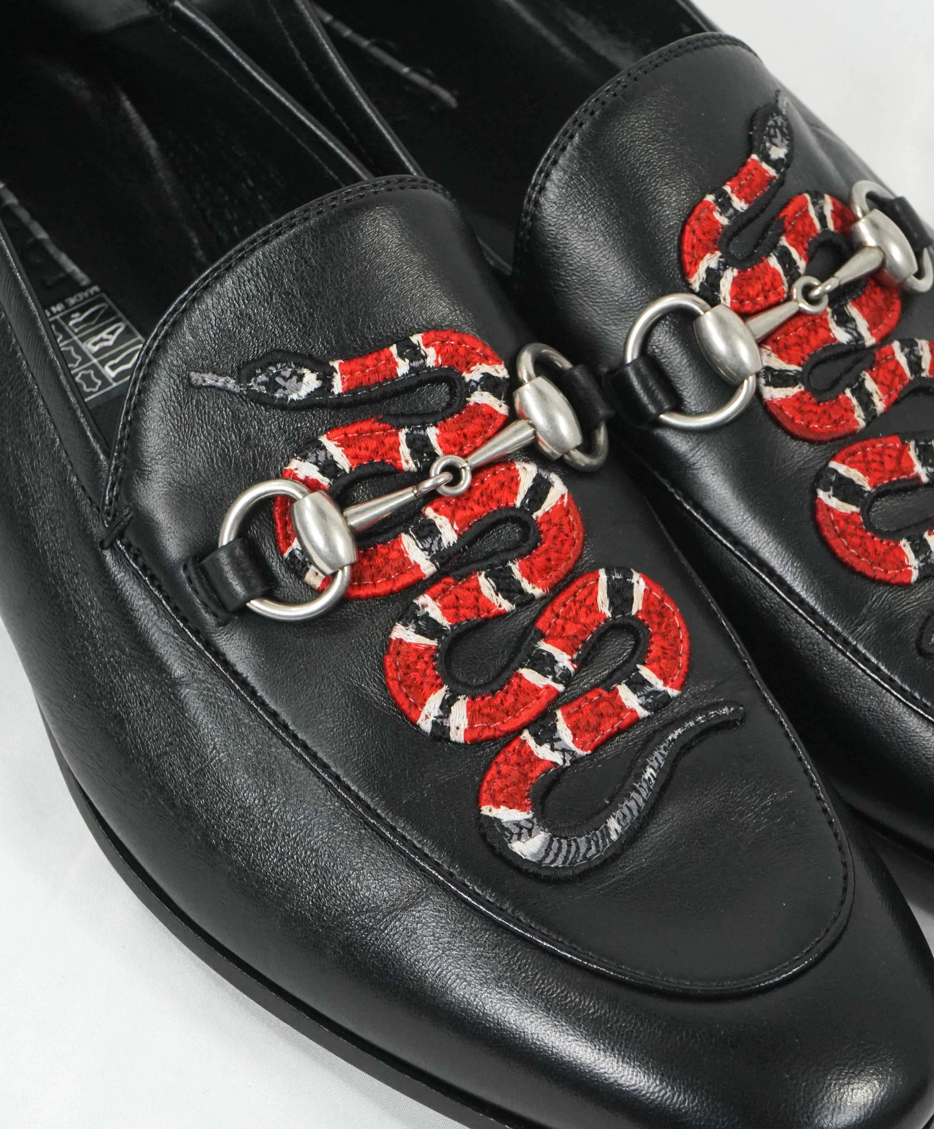 GUCCI -"Brixton" King Snake Horse-Bit Loafers Convertible Back Gold/Black - 10 US