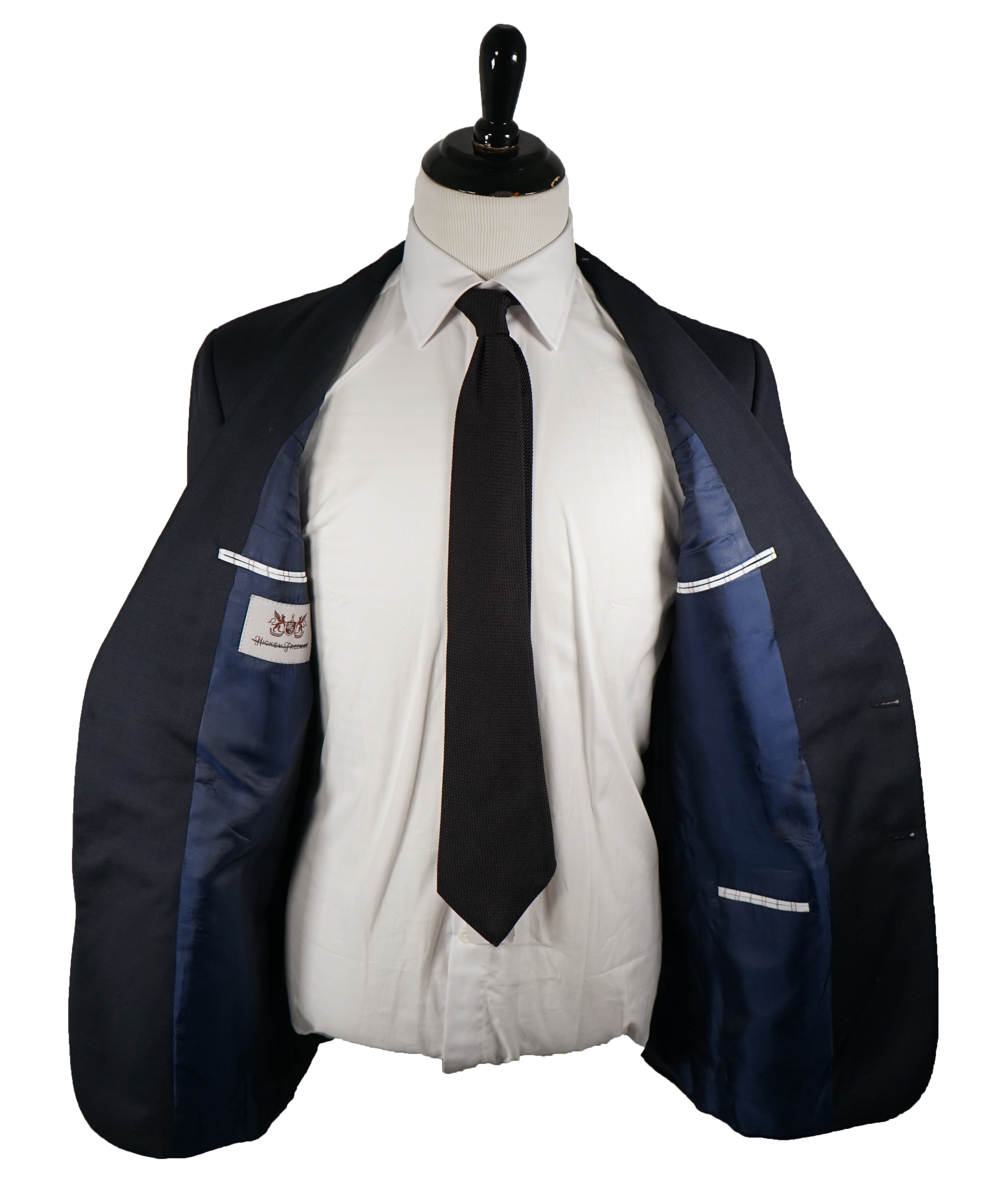 HICKEY FREEMAN - Navy Blue Textured Micro Check Suit - 42L