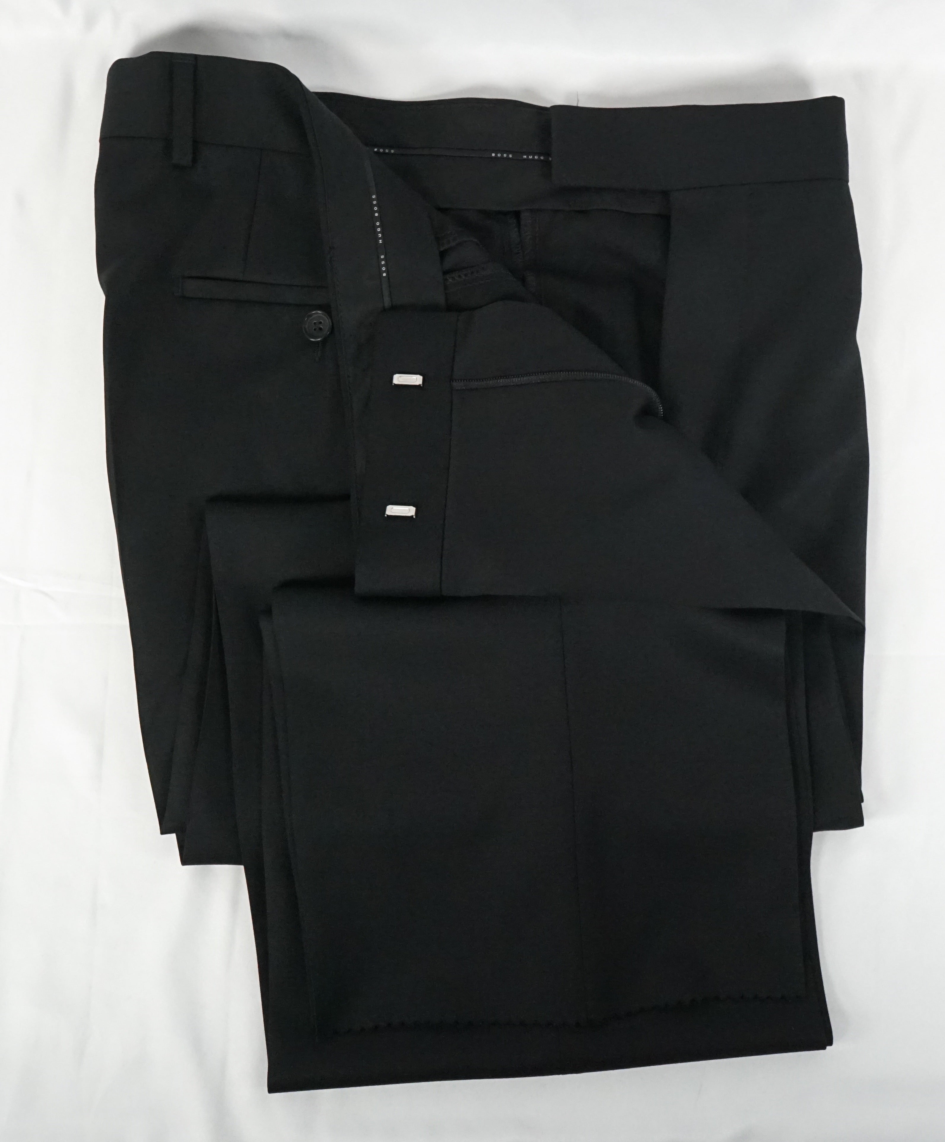 HUGO BOSS - “Pasoloni/Movie US_2" Solid Black Wool Flat Dress Pants - 36W