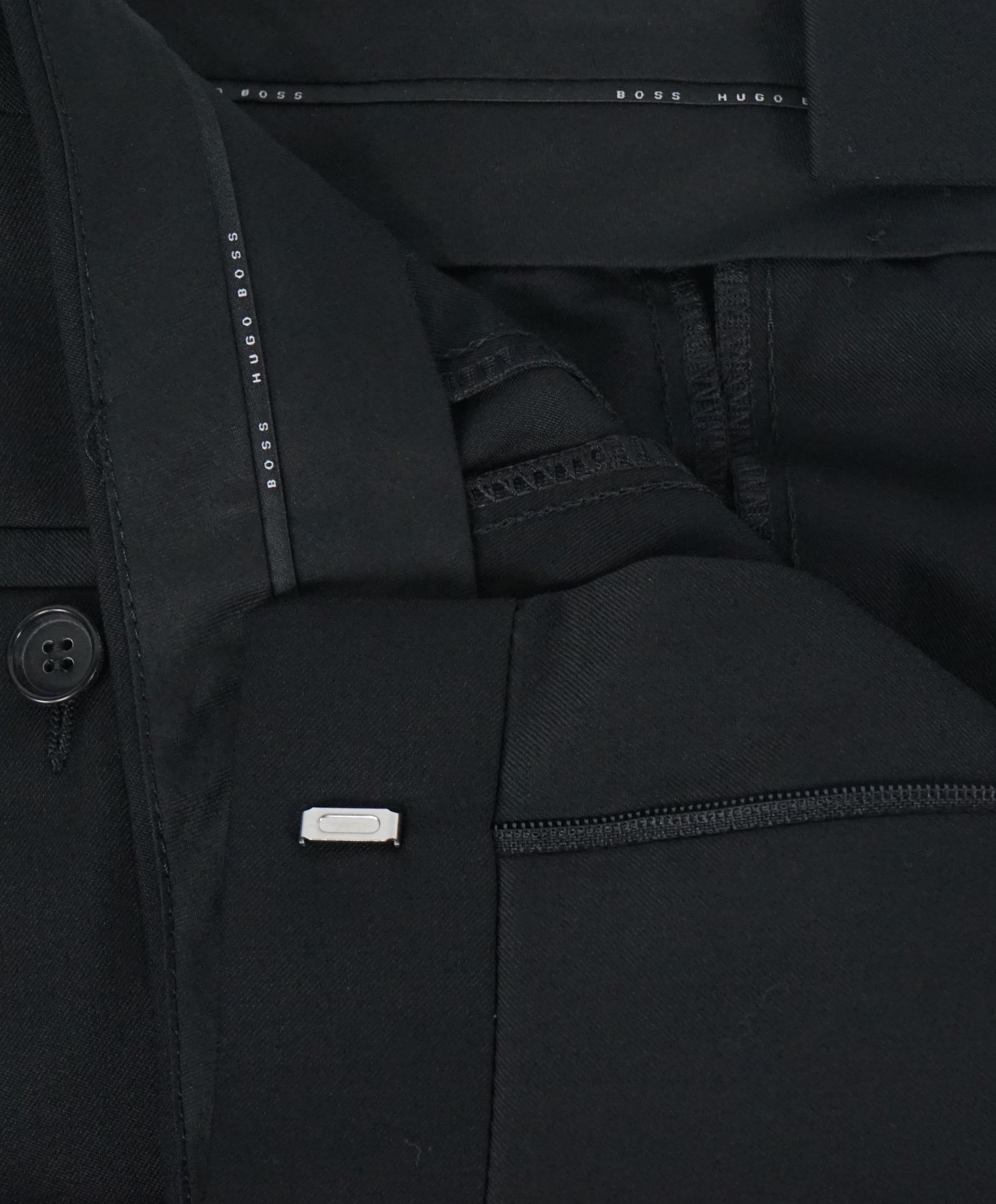 HUGO BOSS - “Pasoloni/Movie US_2" Solid Black Wool Flat Dress Pants - 36W