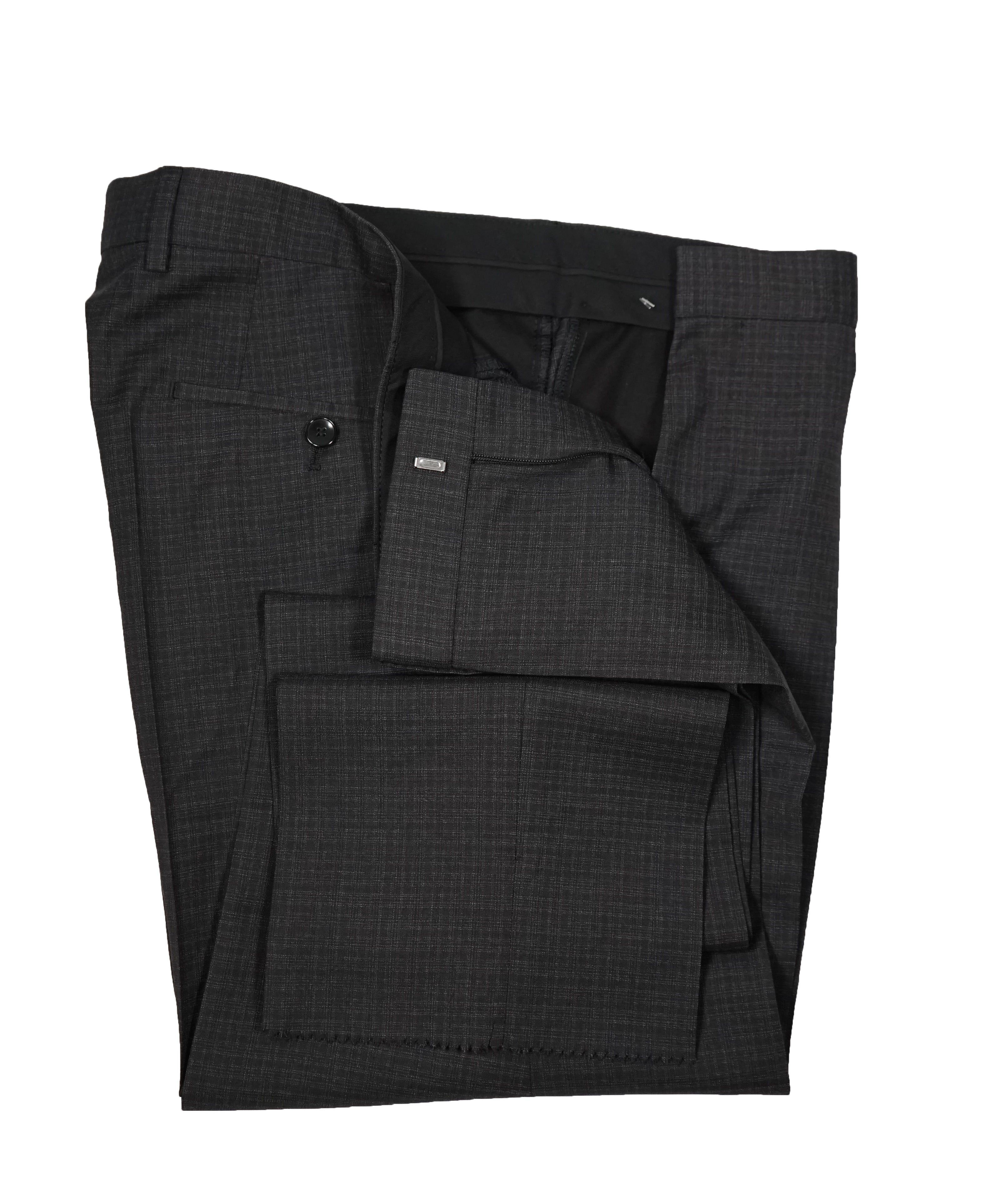 HUGO BOSS - Gray Plaid Flat Front Dress Pants - 34W