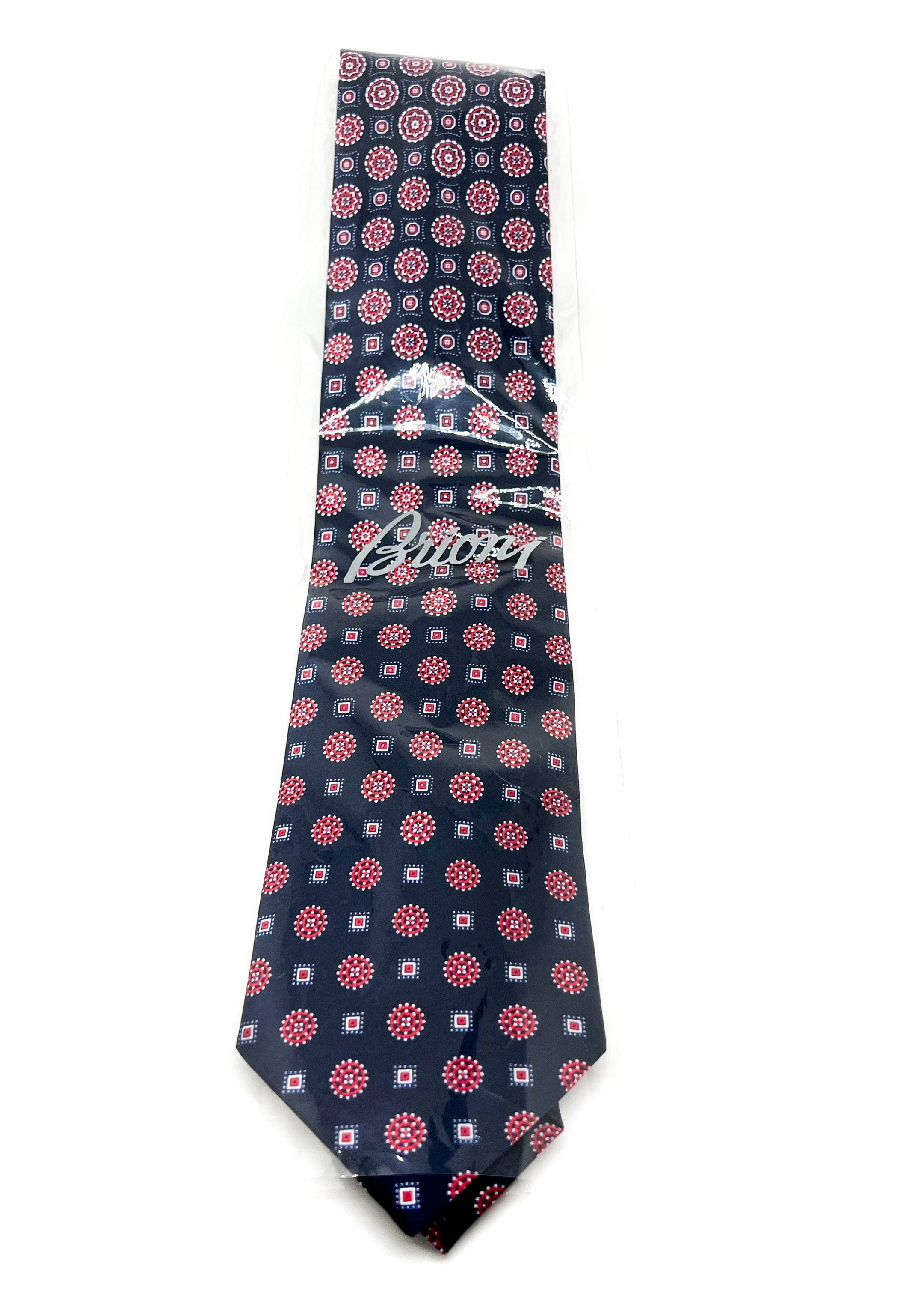 $240 BRIONI - Gradient Medallion Pattern Navy & Red Silk 3" - Tie