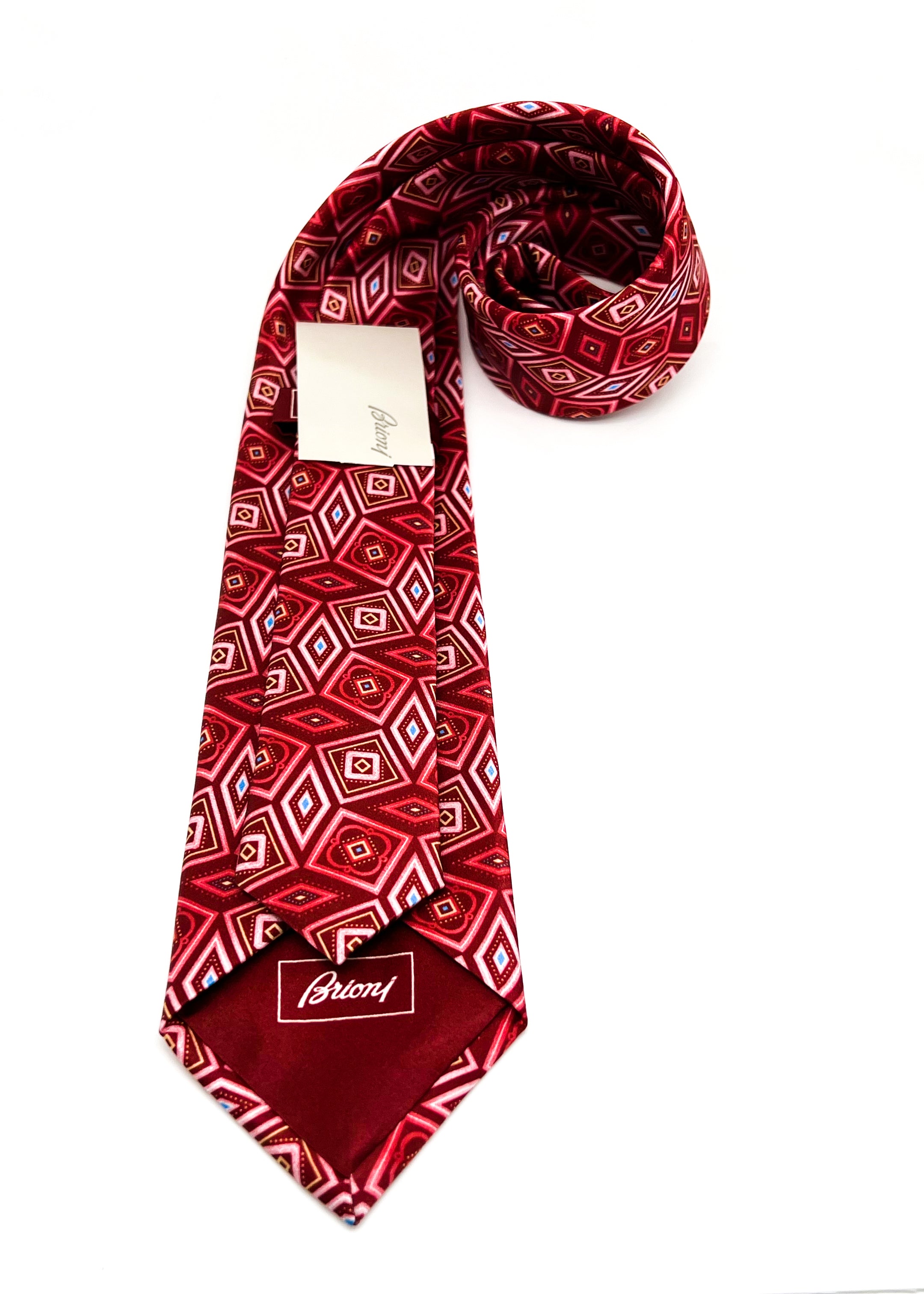 $240 BRIONI - Geometric Rose Pattern Red & Pink Silk 3" - Tie