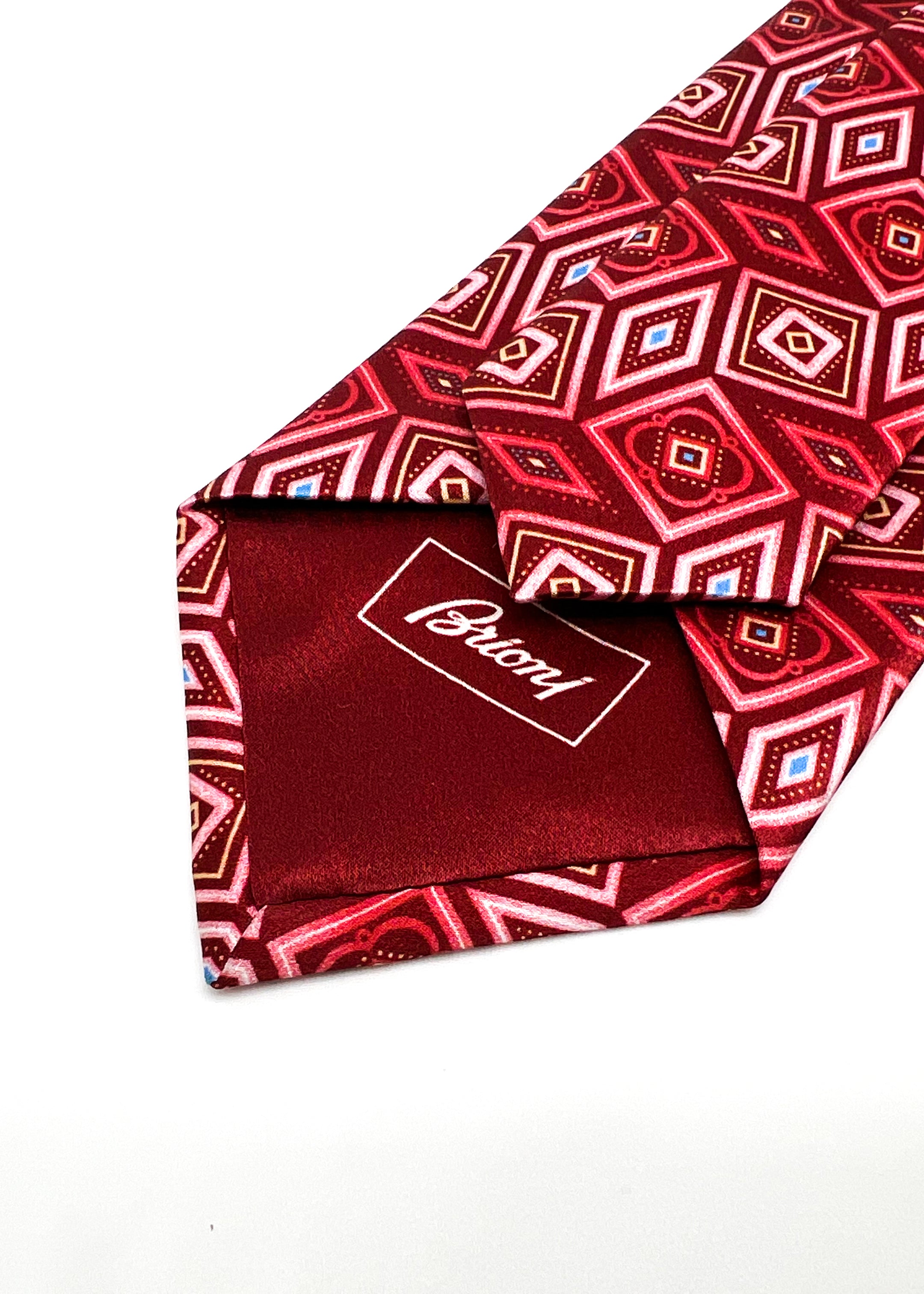 $240 BRIONI - Geometric Rose Pattern Red & Pink Silk 3" - Tie