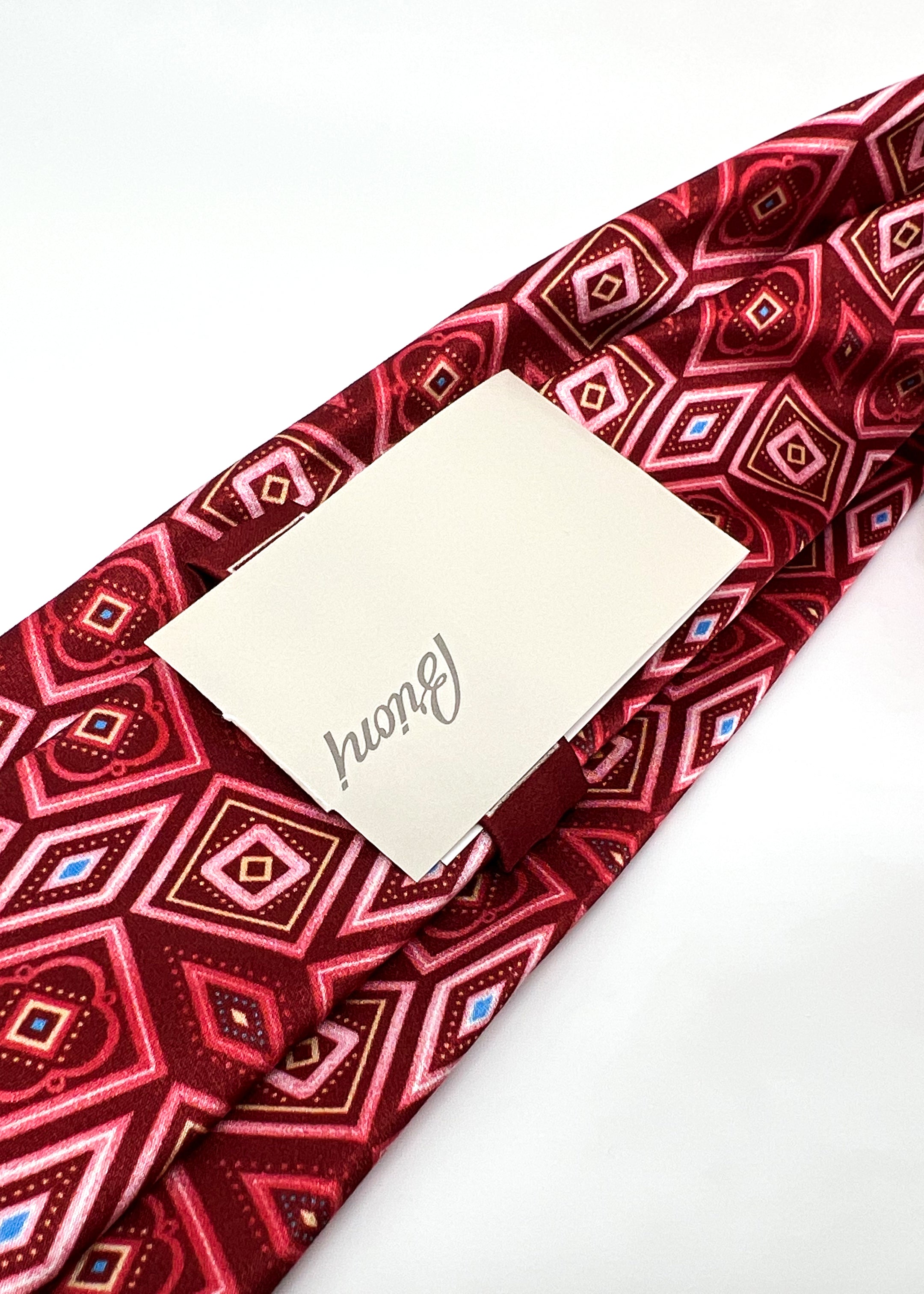 $240 BRIONI - Geometric Rose Pattern Red & Pink Silk 3" - Tie