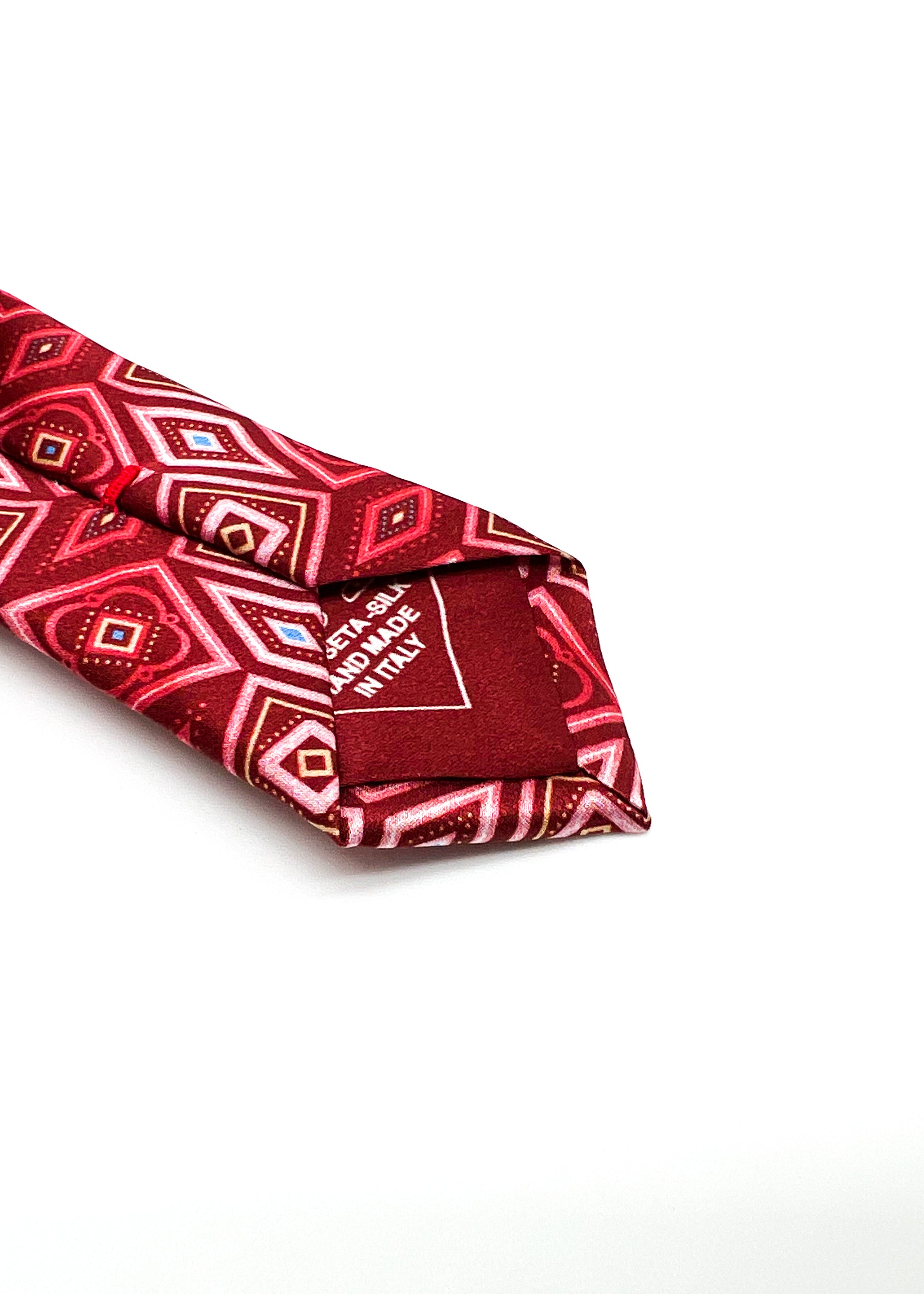 $240 BRIONI - Geometric Rose Pattern Red & Pink Silk 3" - Tie