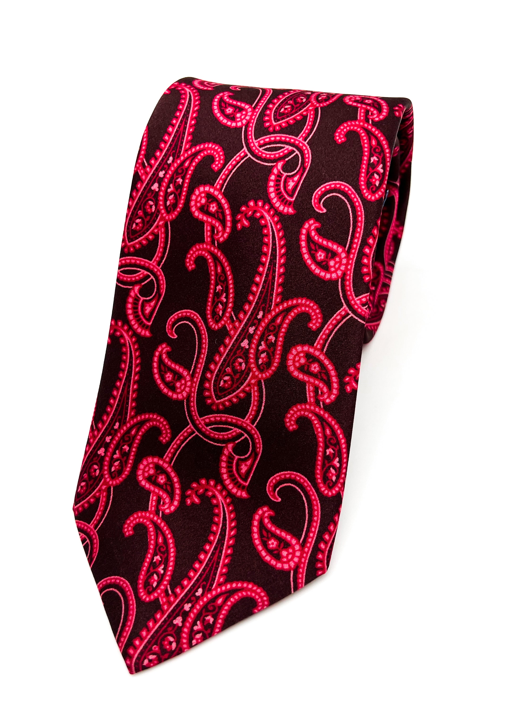 $240 BRIONI - Bold Burgundy Large Paisley Silk 3" - Tie