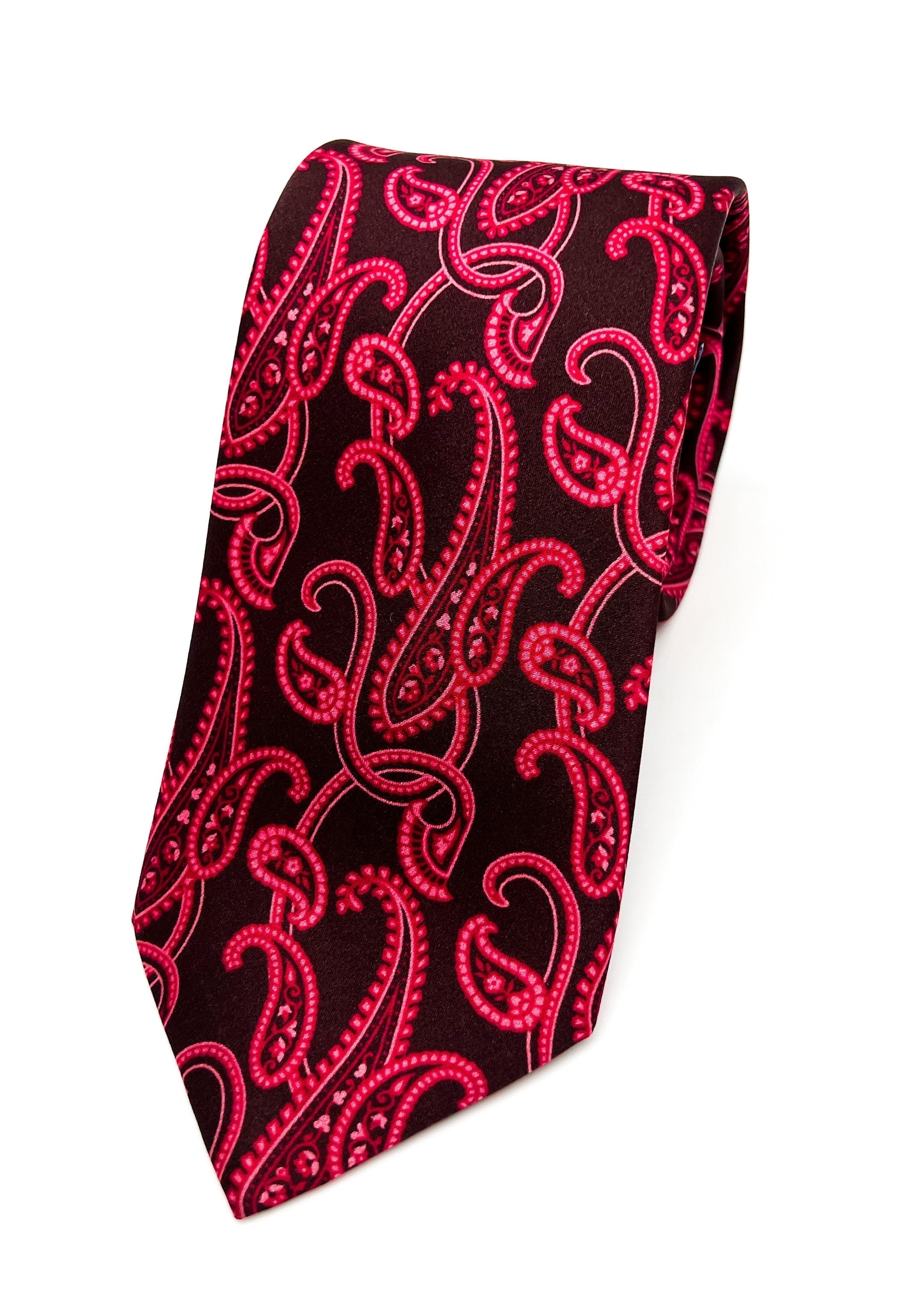 $240 BRIONI - Bold Burgundy Large Paisley Silk 3" - Tie