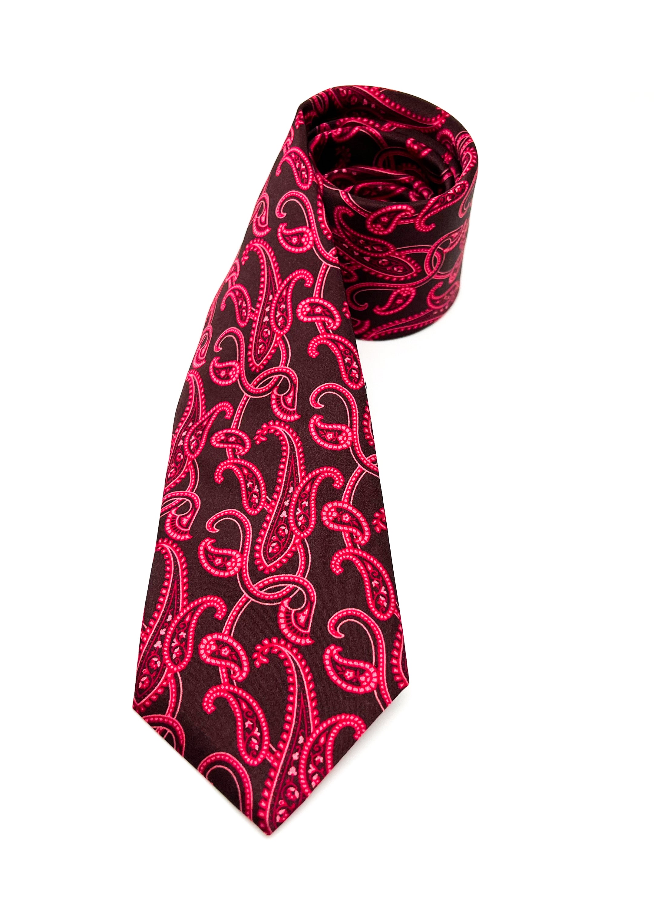$240 BRIONI - Bold Burgundy Large Paisley Silk 3" - Tie