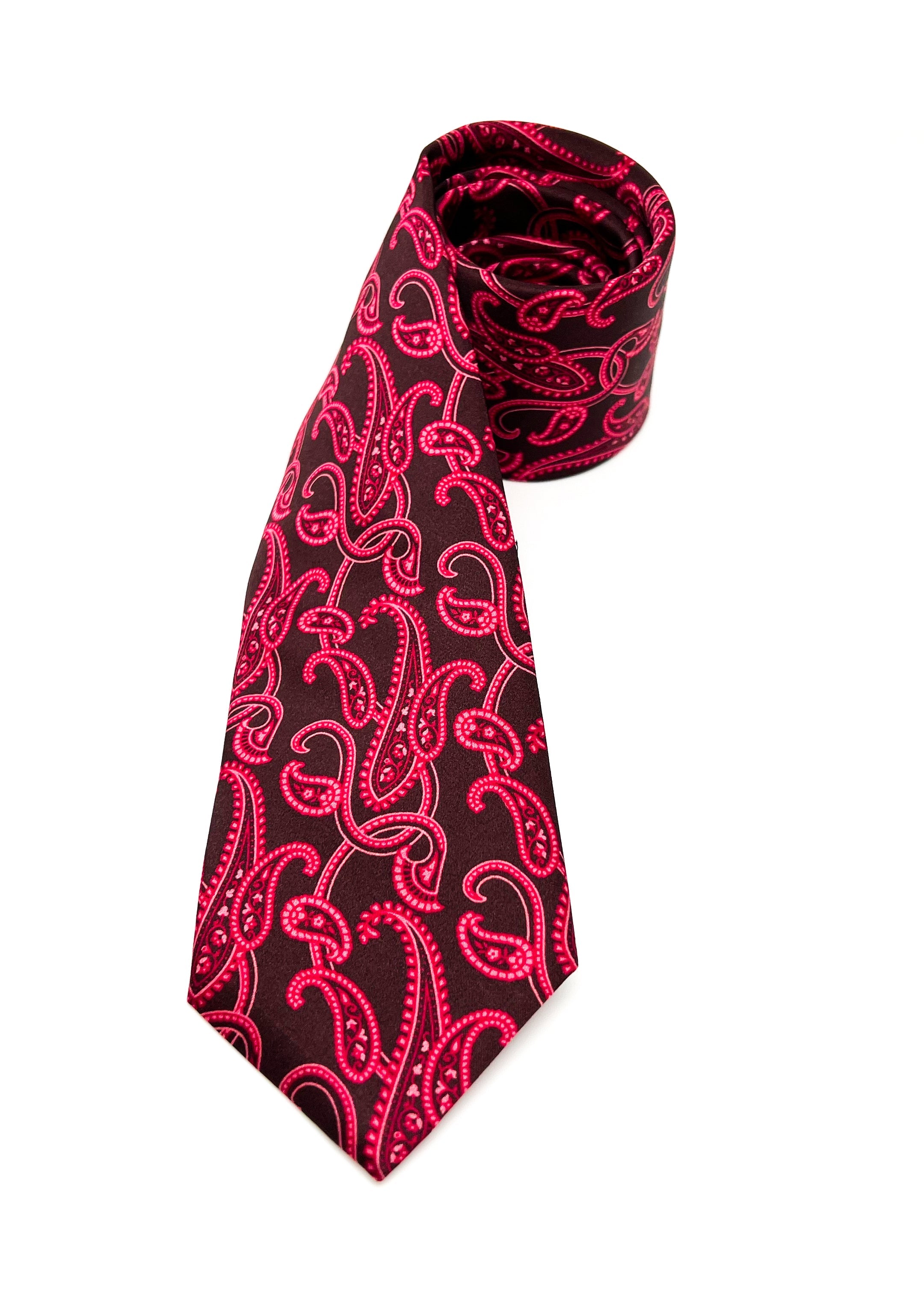 $240 BRIONI - Bold Burgundy Large Paisley Silk 3" - Tie