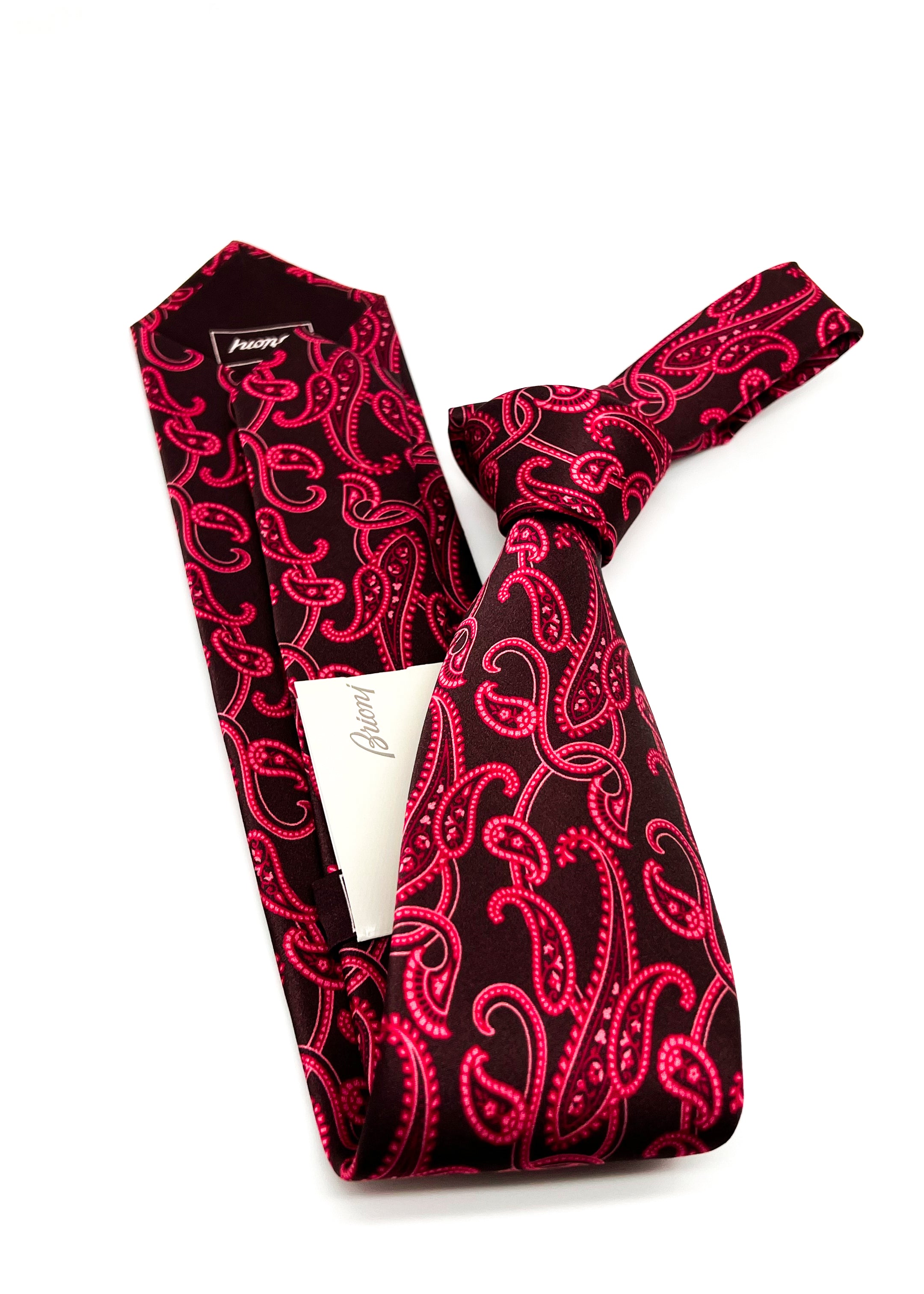 $240 BRIONI - Bold Burgundy Large Paisley Silk 3" - Tie