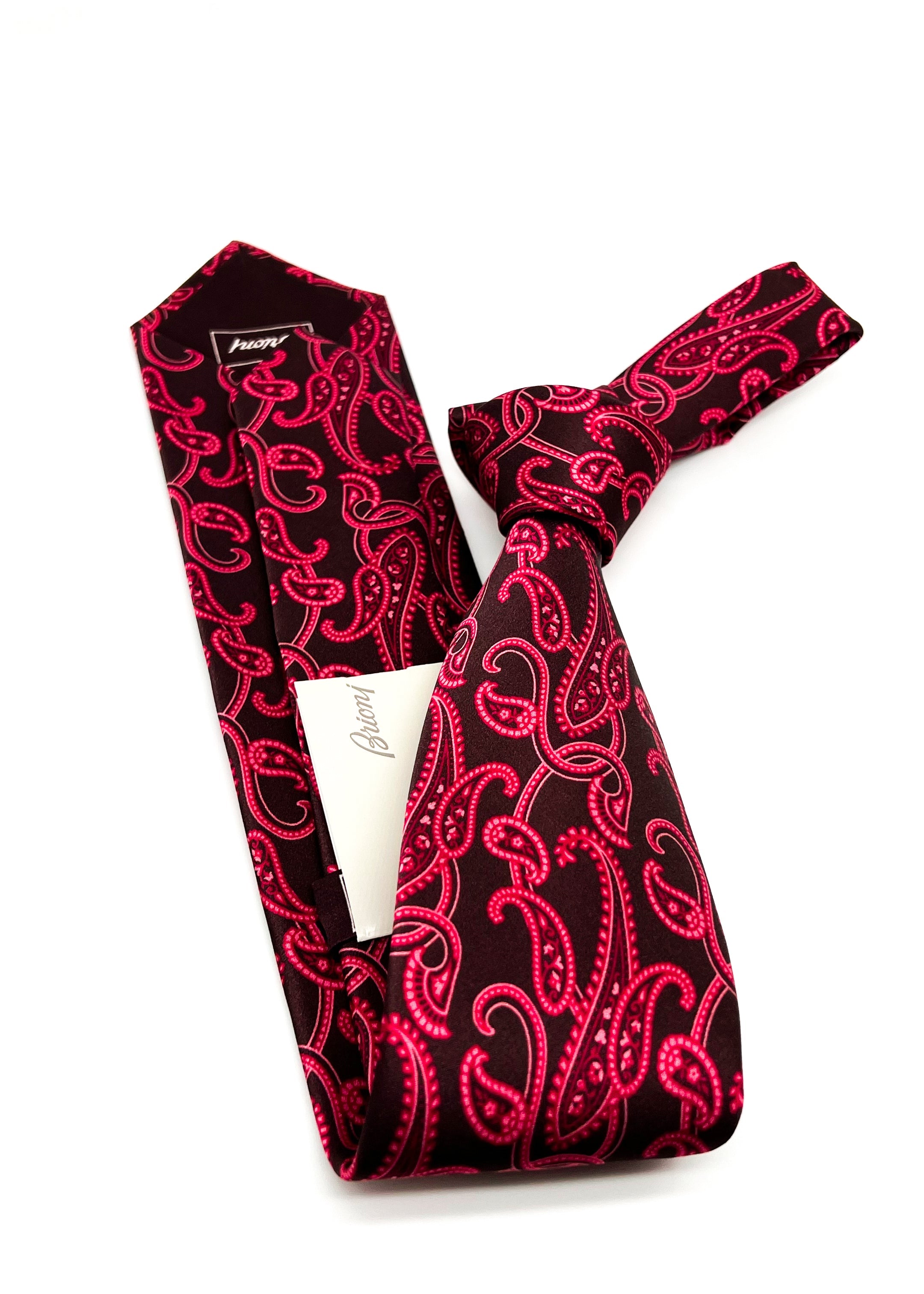 $240 BRIONI - Bold Burgundy Large Paisley Silk 3" - Tie