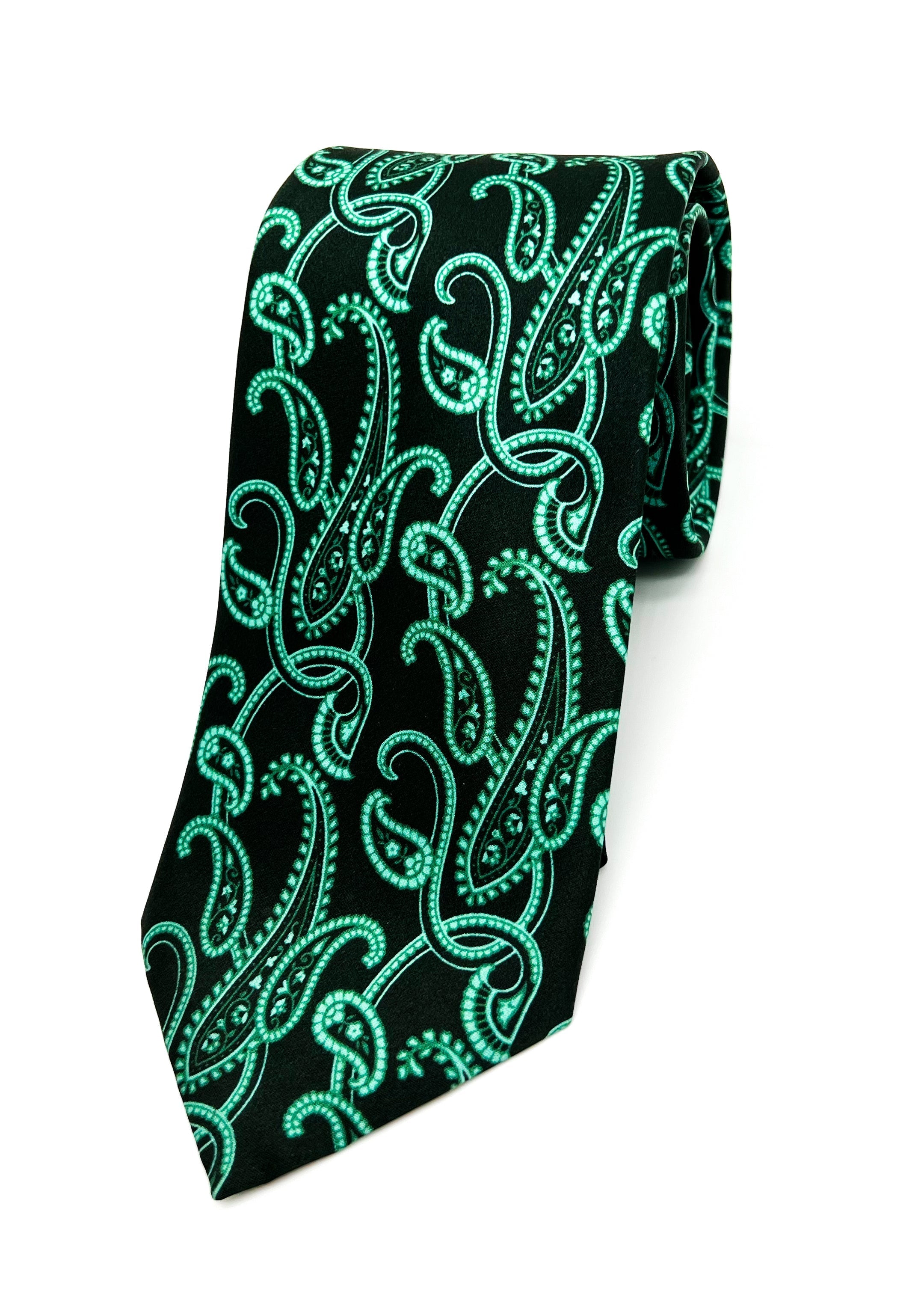 $240 BRIONI - Bold Green Large Paisley Silk 3" - Tie