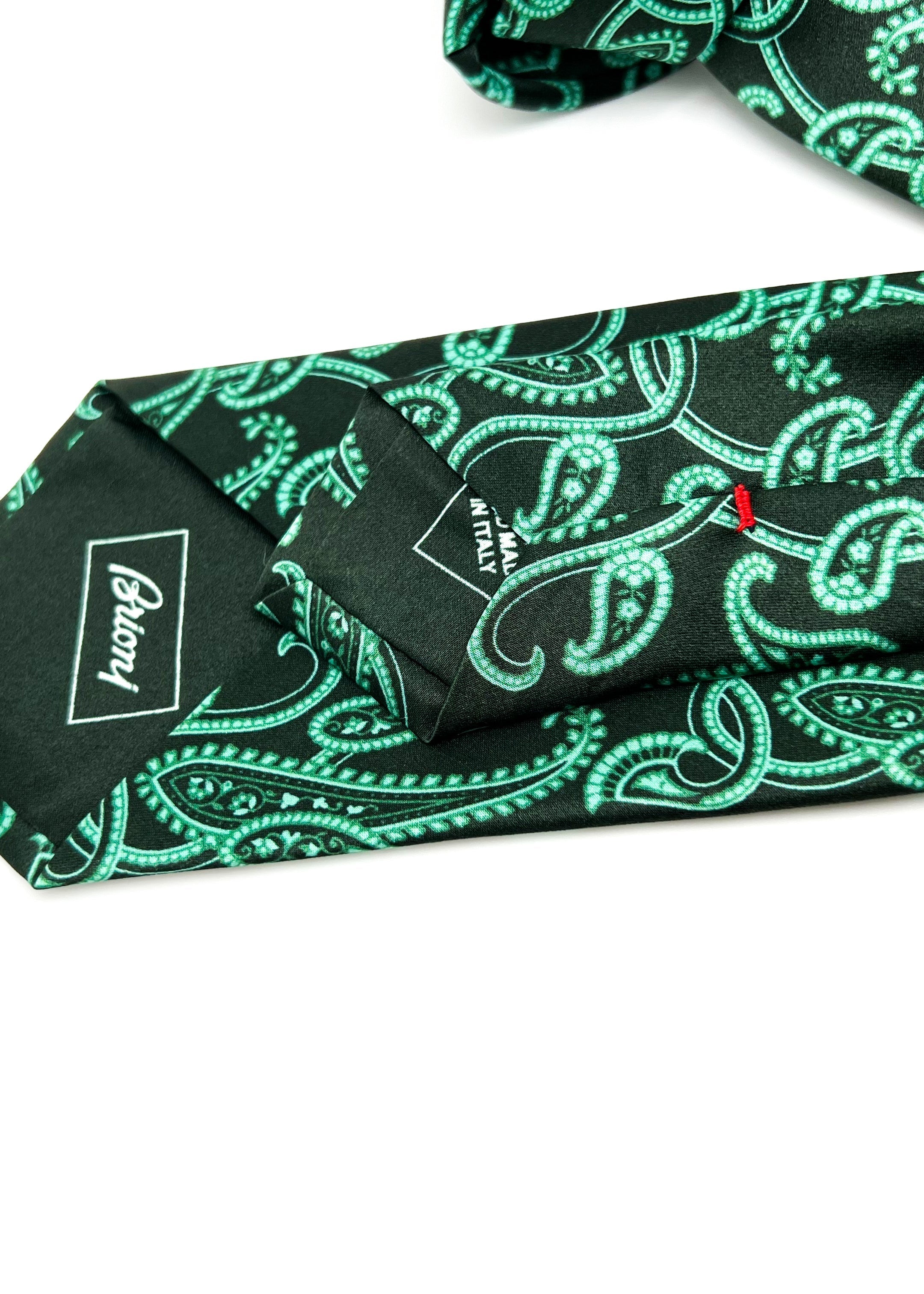 $240 BRIONI - Bold Green Large Paisley Silk 3" - Tie