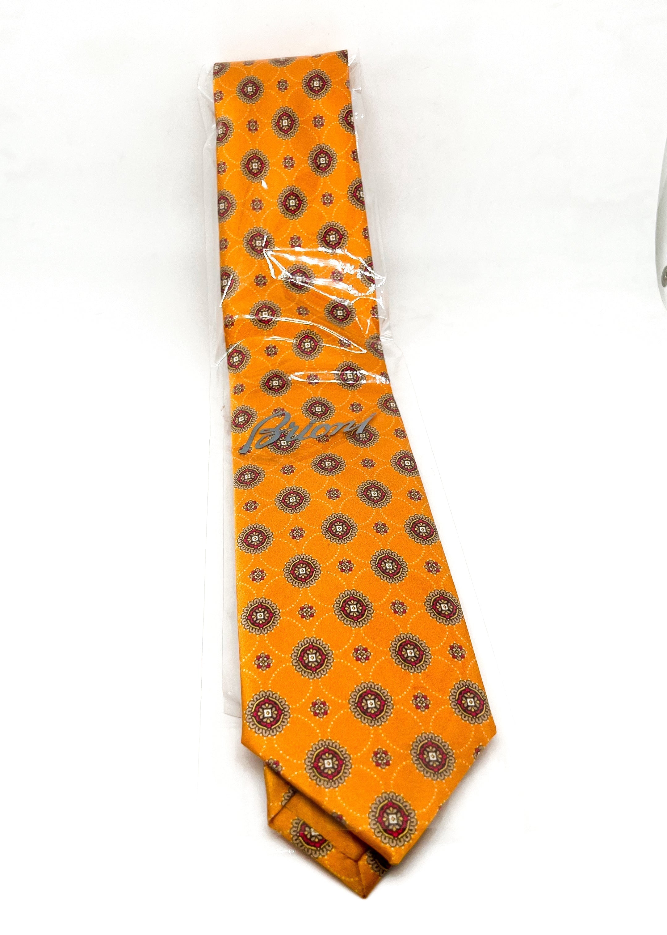 $240 BRIONI - Orange / Gold Medallion Tie Silk 3" - Tie