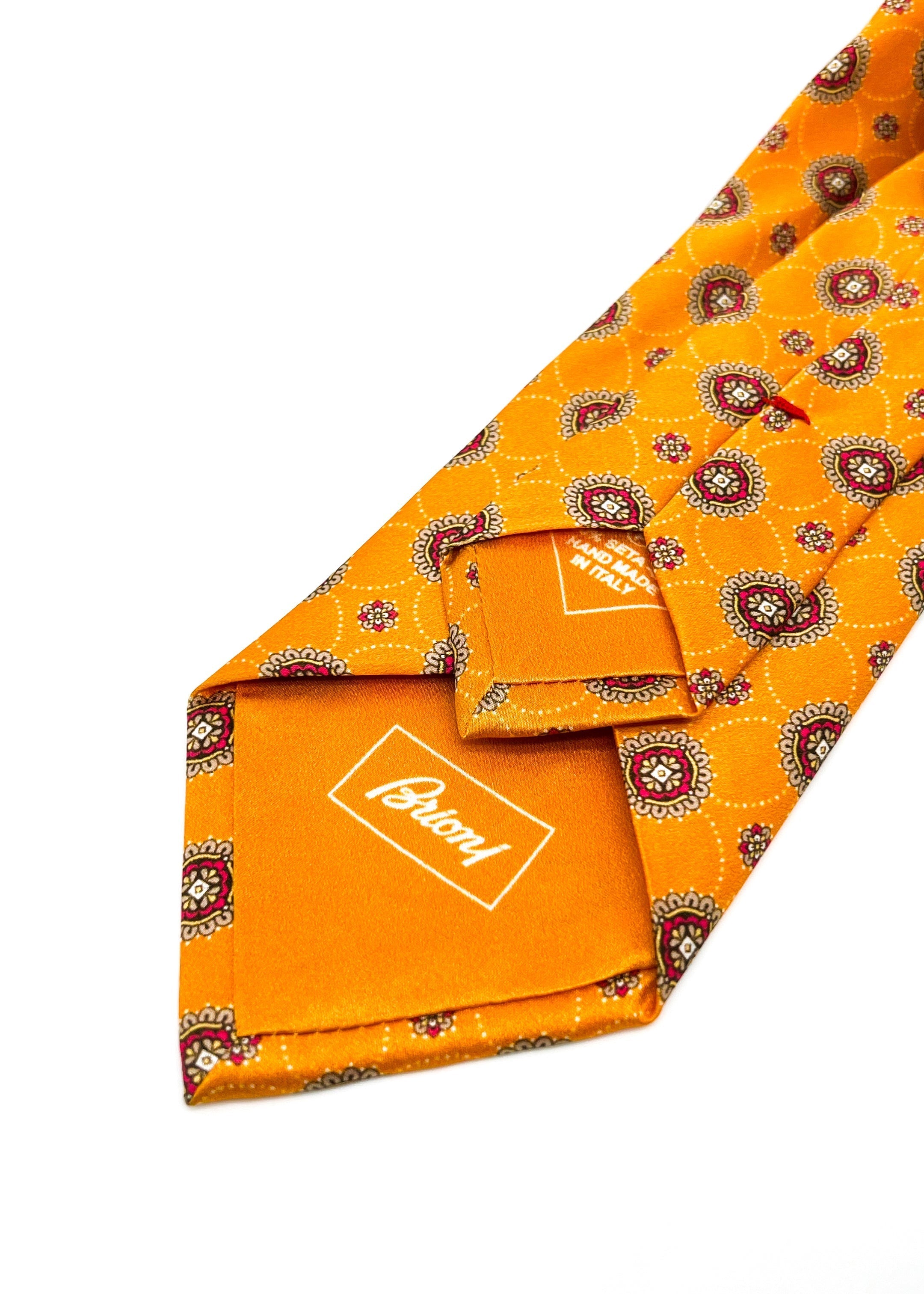 $240 BRIONI - Orange / Gold Medallion Tie Silk 3" - Tie