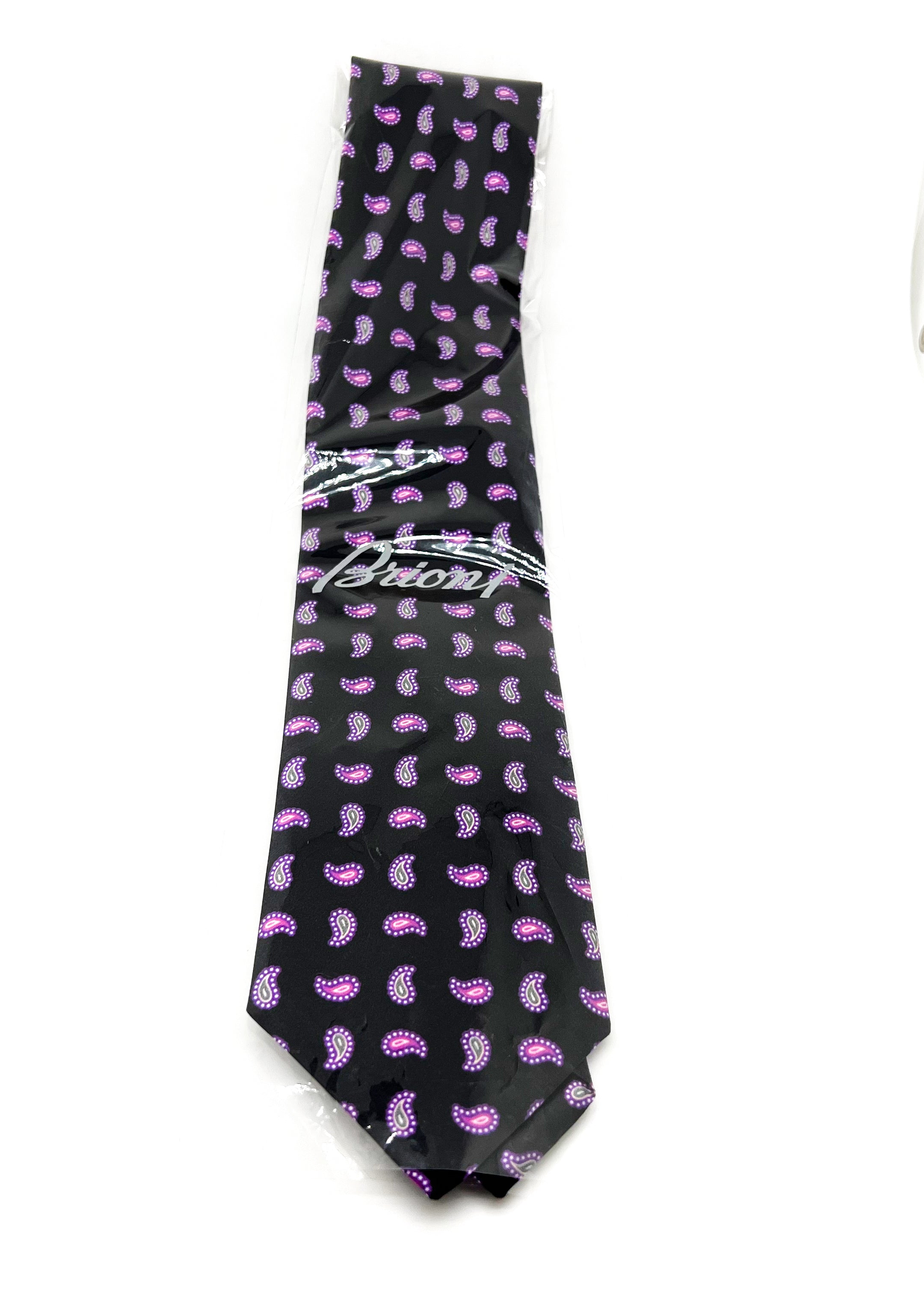 $240 BRIONI - Black & Purple/Lavender Paisley Tie Silk 3" - Tie
