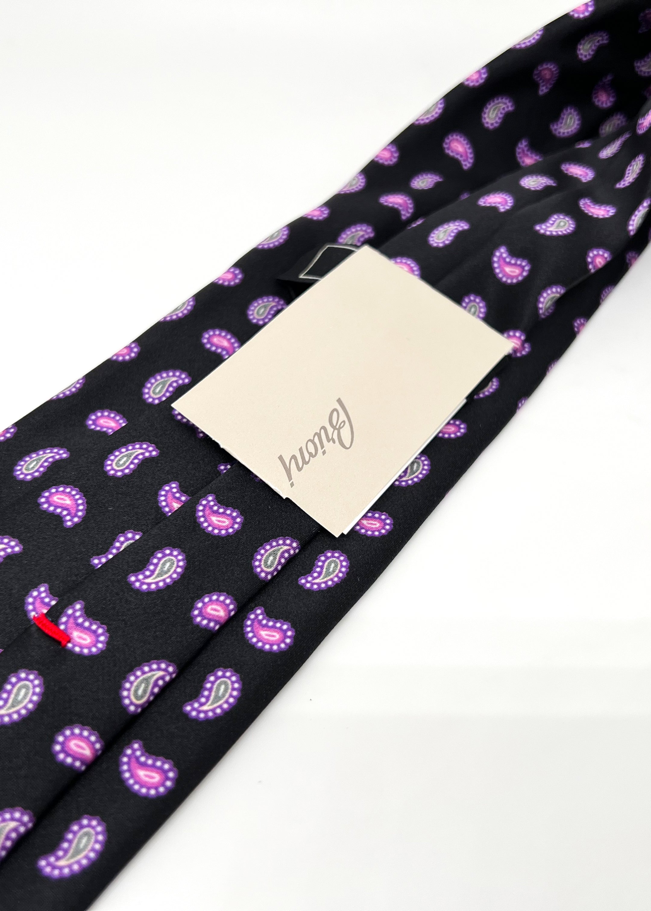 $240 BRIONI - Black & Purple/Lavender Paisley Tie Silk 3" - Tie
