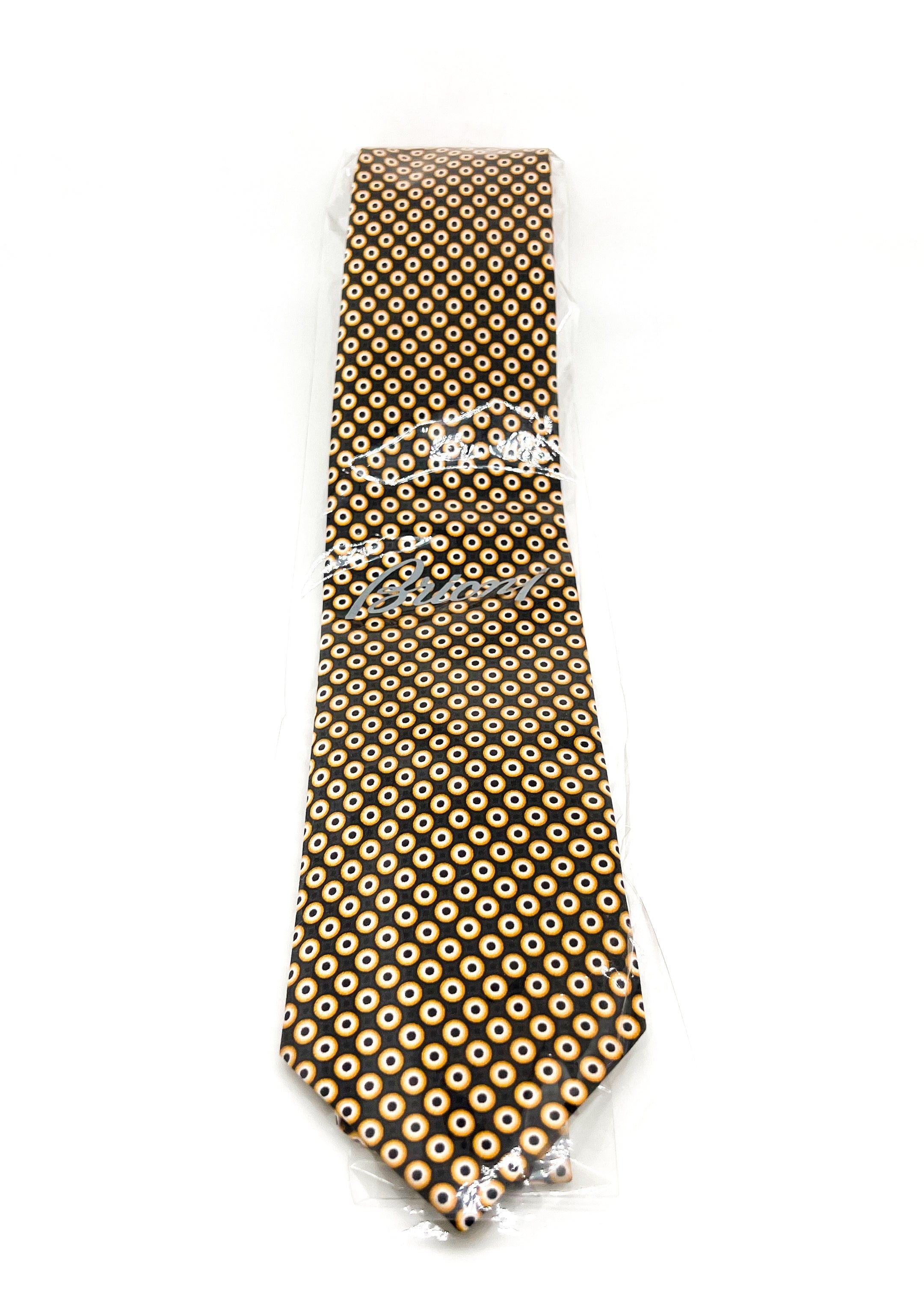 $240 BRIONI - Gold & Black Medallion Tie Silk 3" - Tie