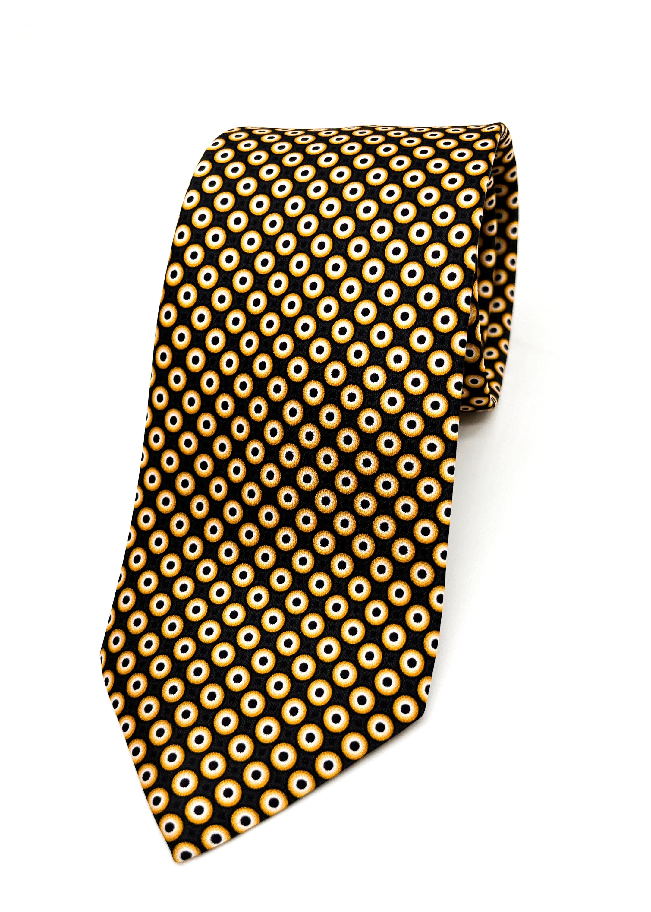 $240 BRIONI - Gold & Black Medallion Tie Silk 3" - Tie