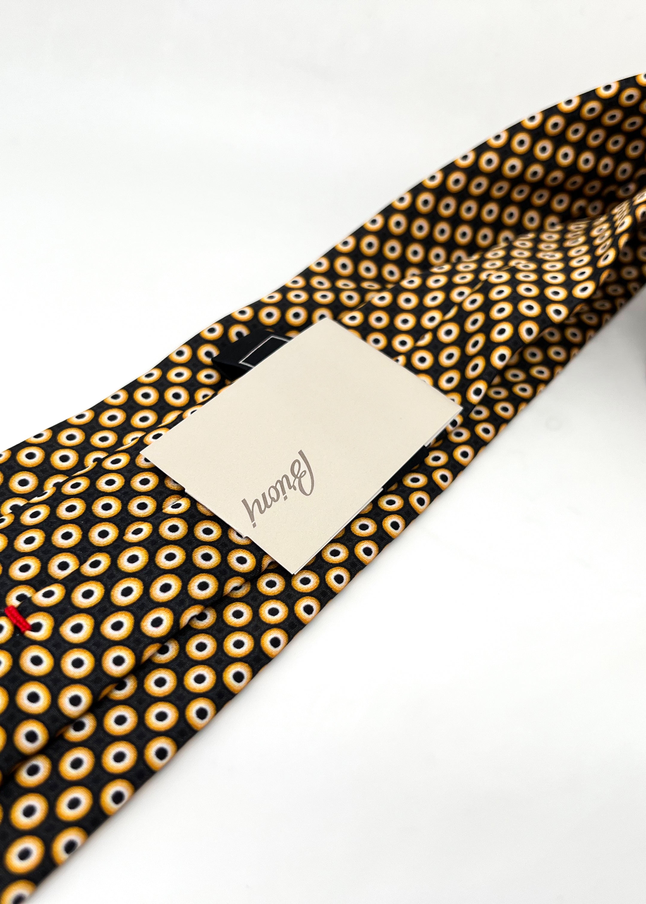 $240 BRIONI - Gold & Black Medallion Tie Silk 3" - Tie