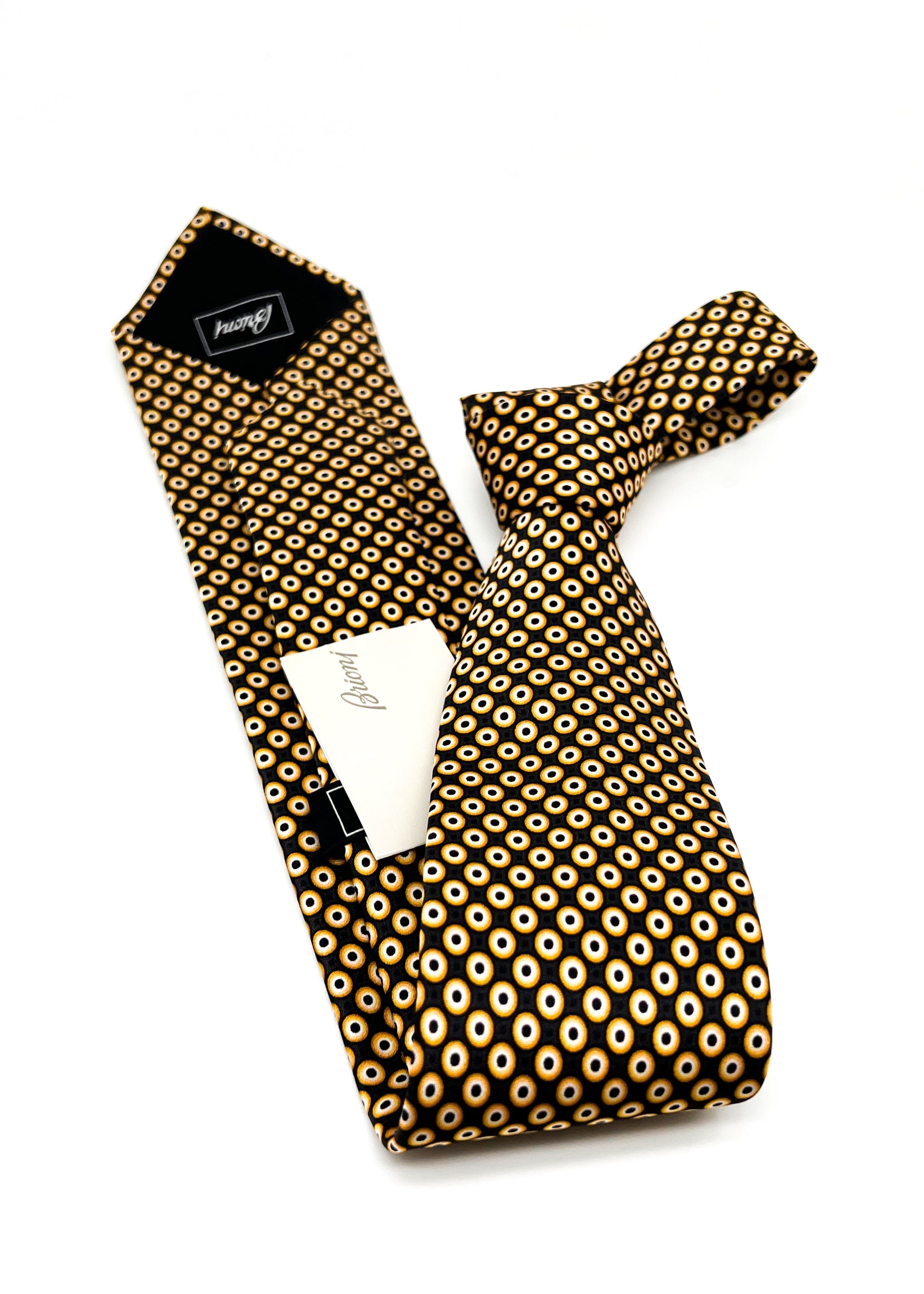 $240 BRIONI - Gold & Black Medallion Tie Silk 3" - Tie