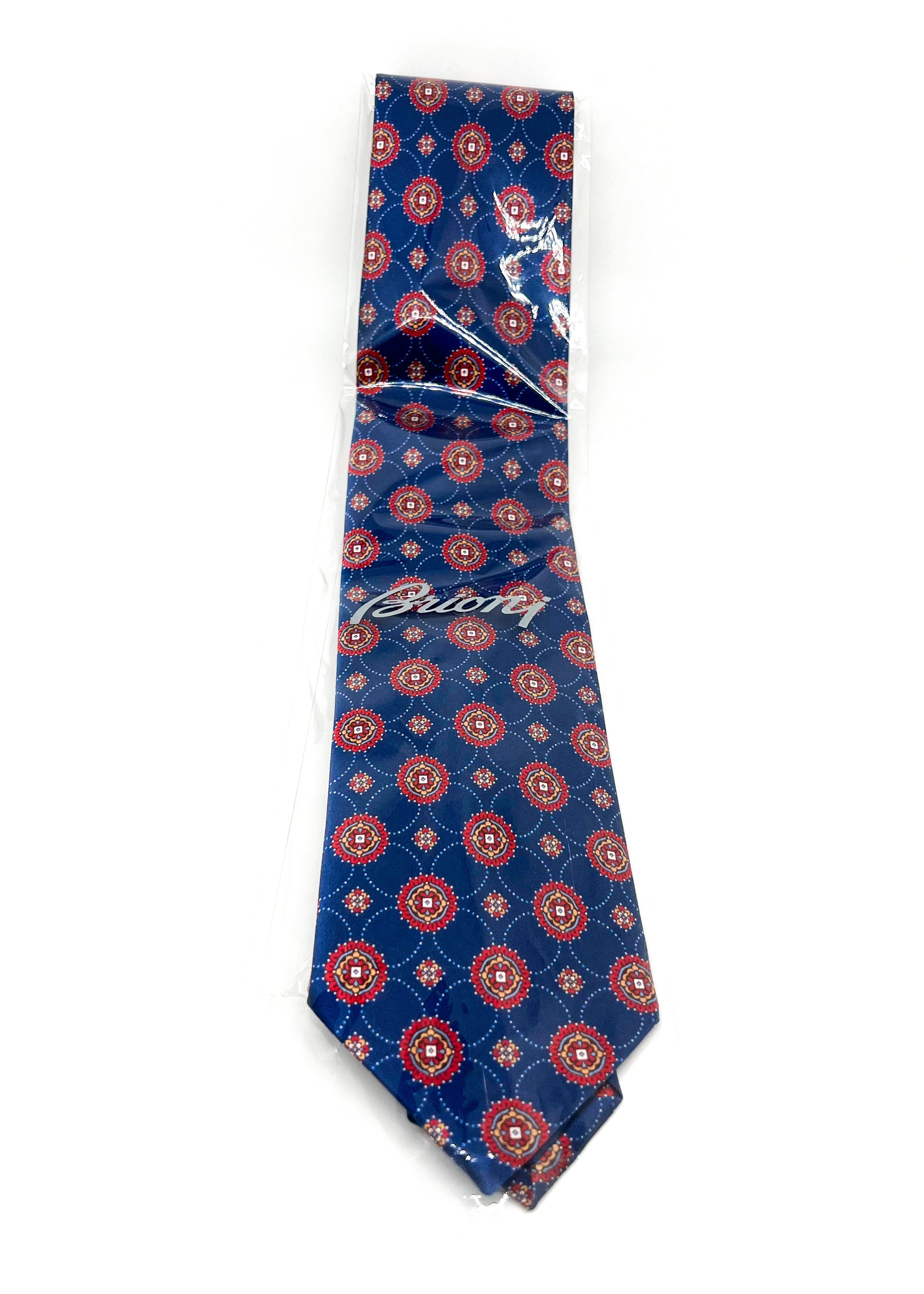$240 BRIONI - Blue & Red Medallion Tie Silk 3" - Tie