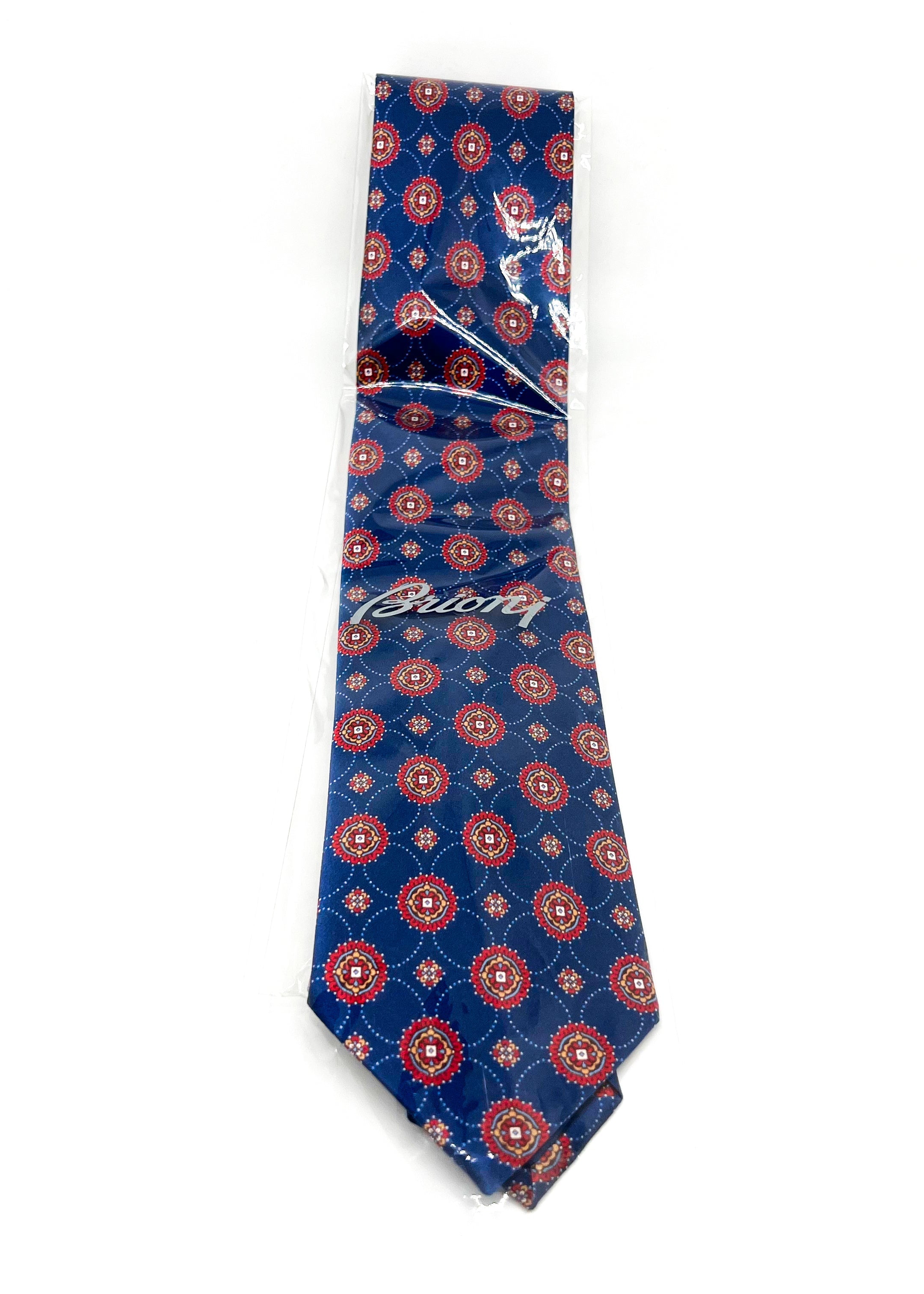 $240 BRIONI - Blue & Red Medallion Tie Silk 3" - Tie