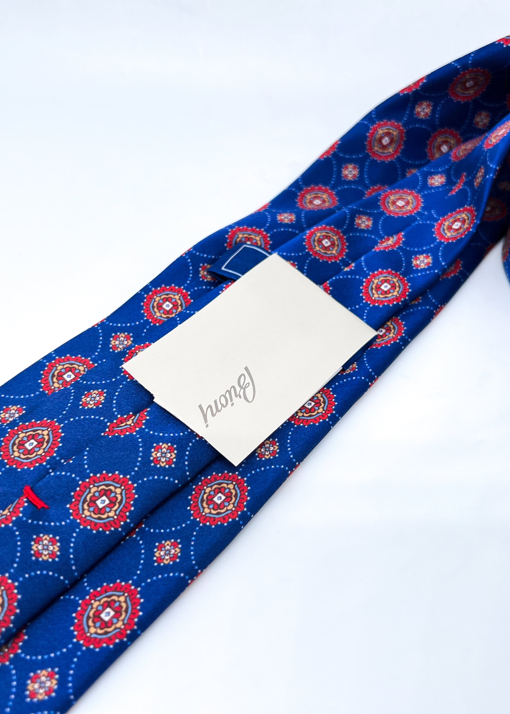 $240 BRIONI - Blue & Red Medallion Tie Silk 3" - Tie