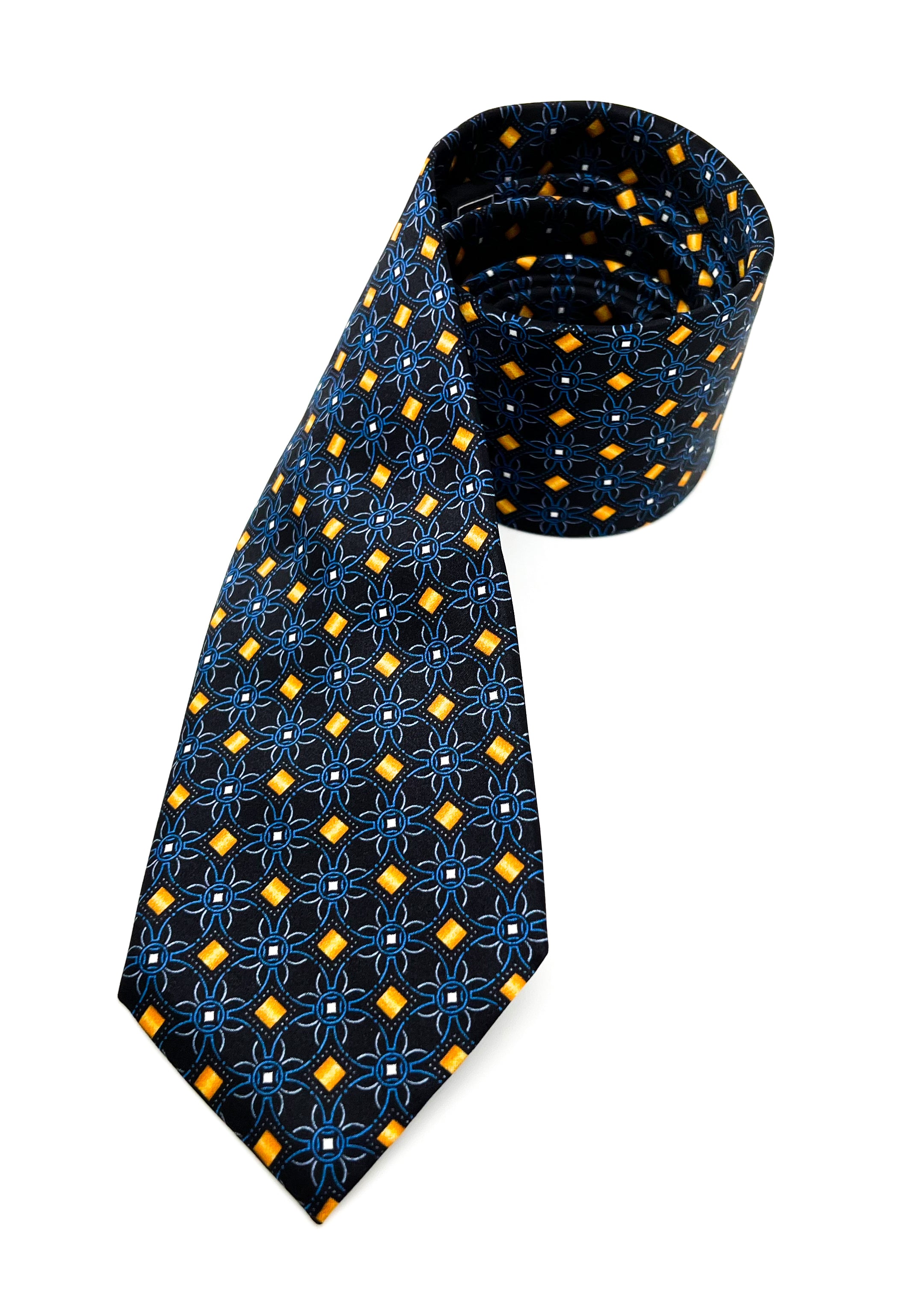 $240 BRIONI - Geometric Floral Blue & Orange Tie Silk 3" - Tie