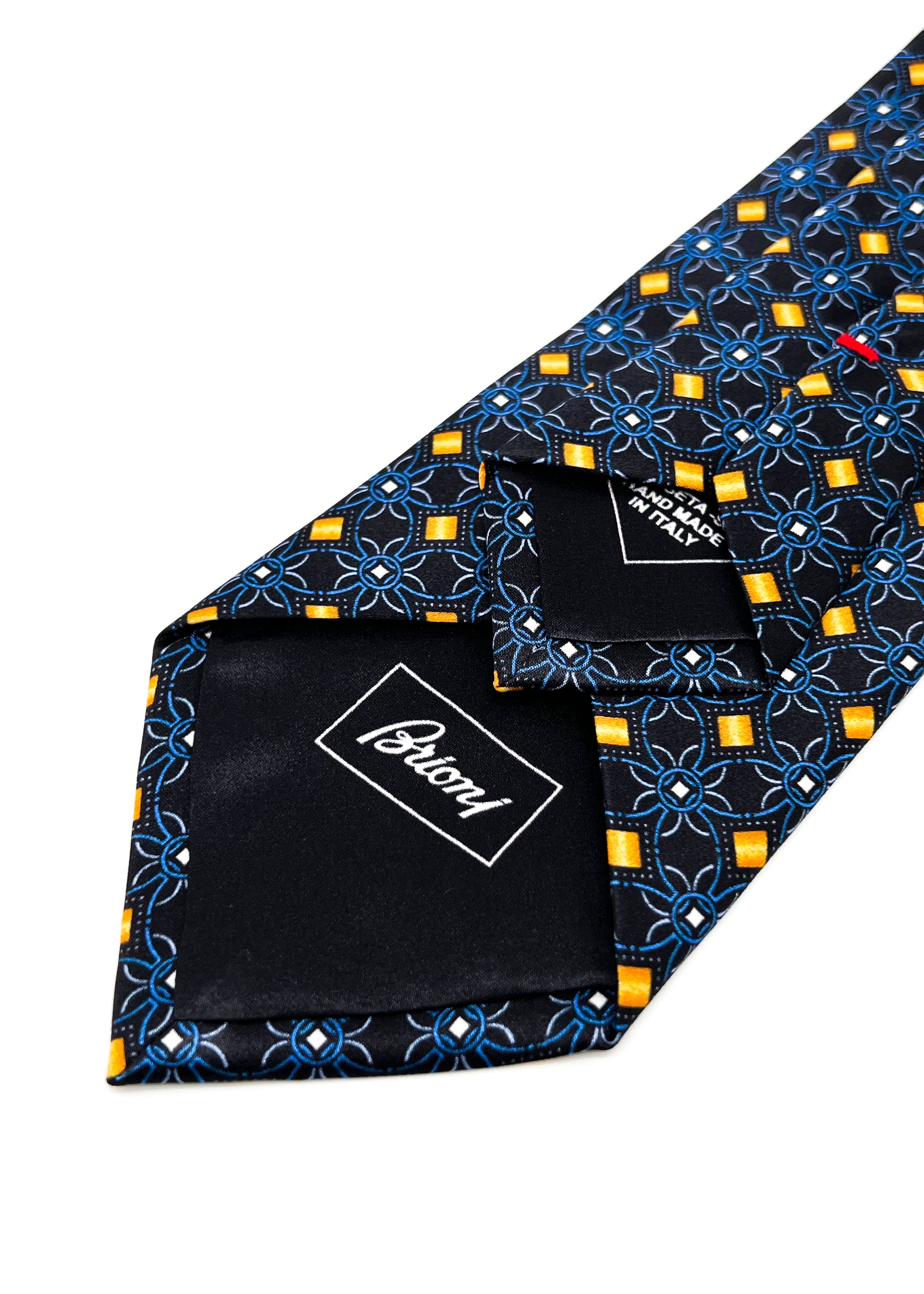 $240 BRIONI - Geometric Floral Blue & Orange Tie Silk 3" - Tie