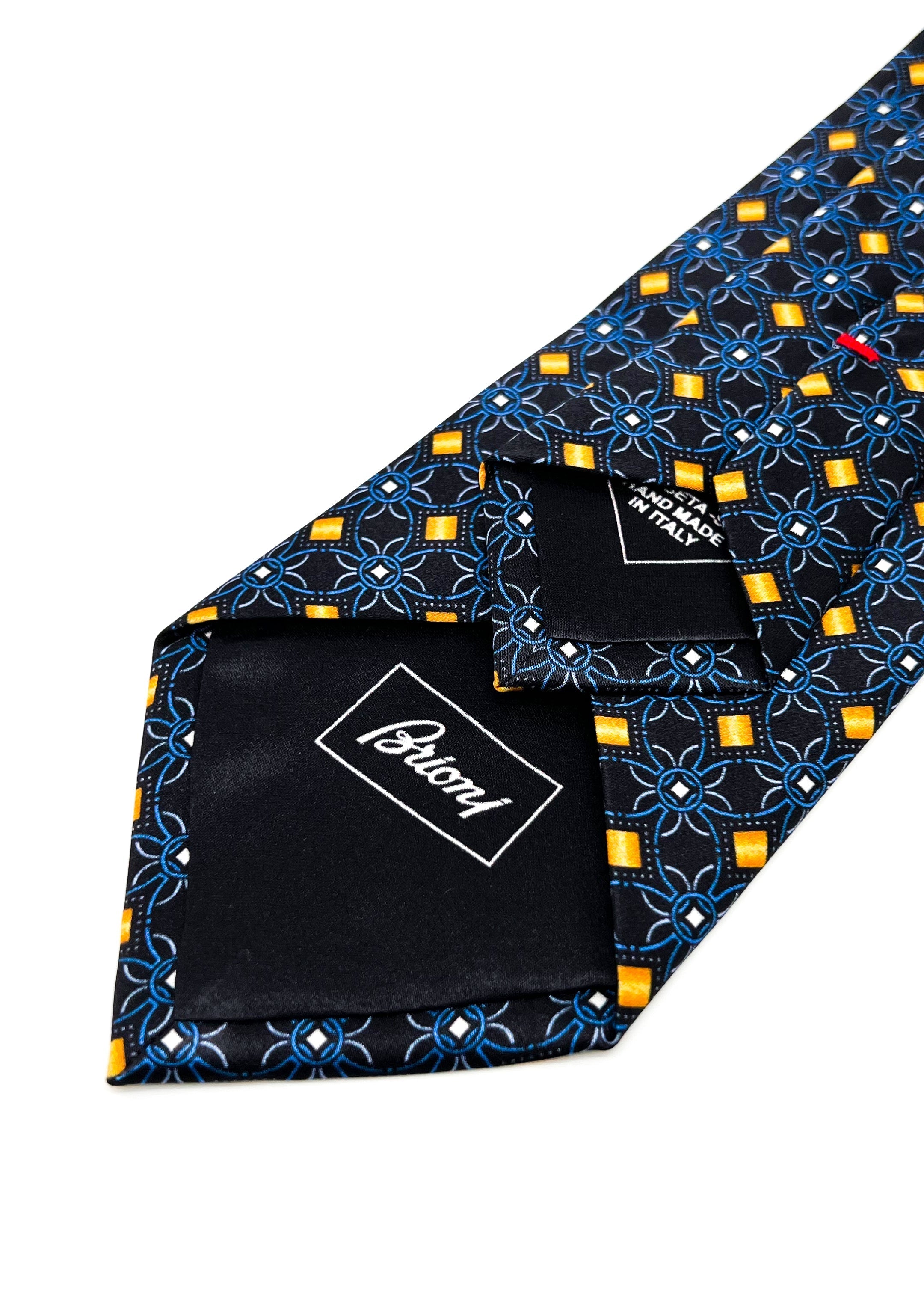 $240 BRIONI - Geometric Floral Blue & Orange Tie Silk 3" - Tie