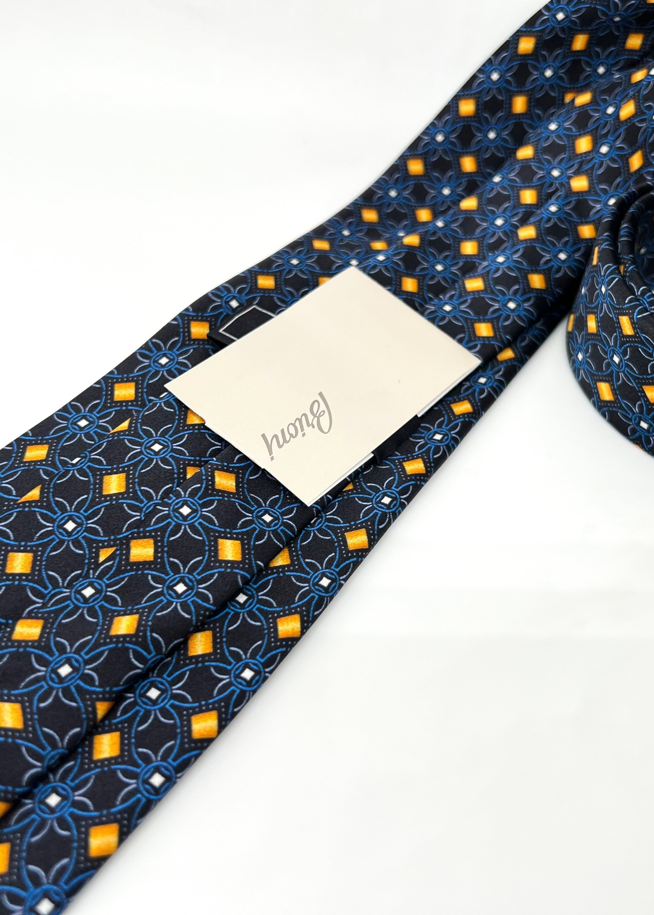 $240 BRIONI - Geometric Floral Blue & Orange Tie Silk 3" - Tie