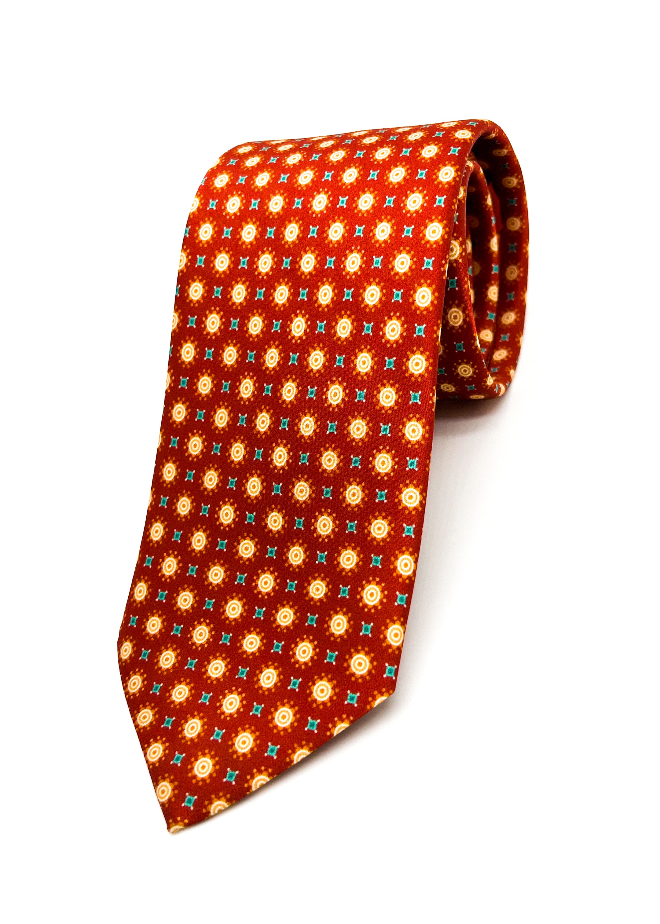$240 BRIONI - Flower & Medallion Red/Rust *POWER TIE* Silk 3" - Tie