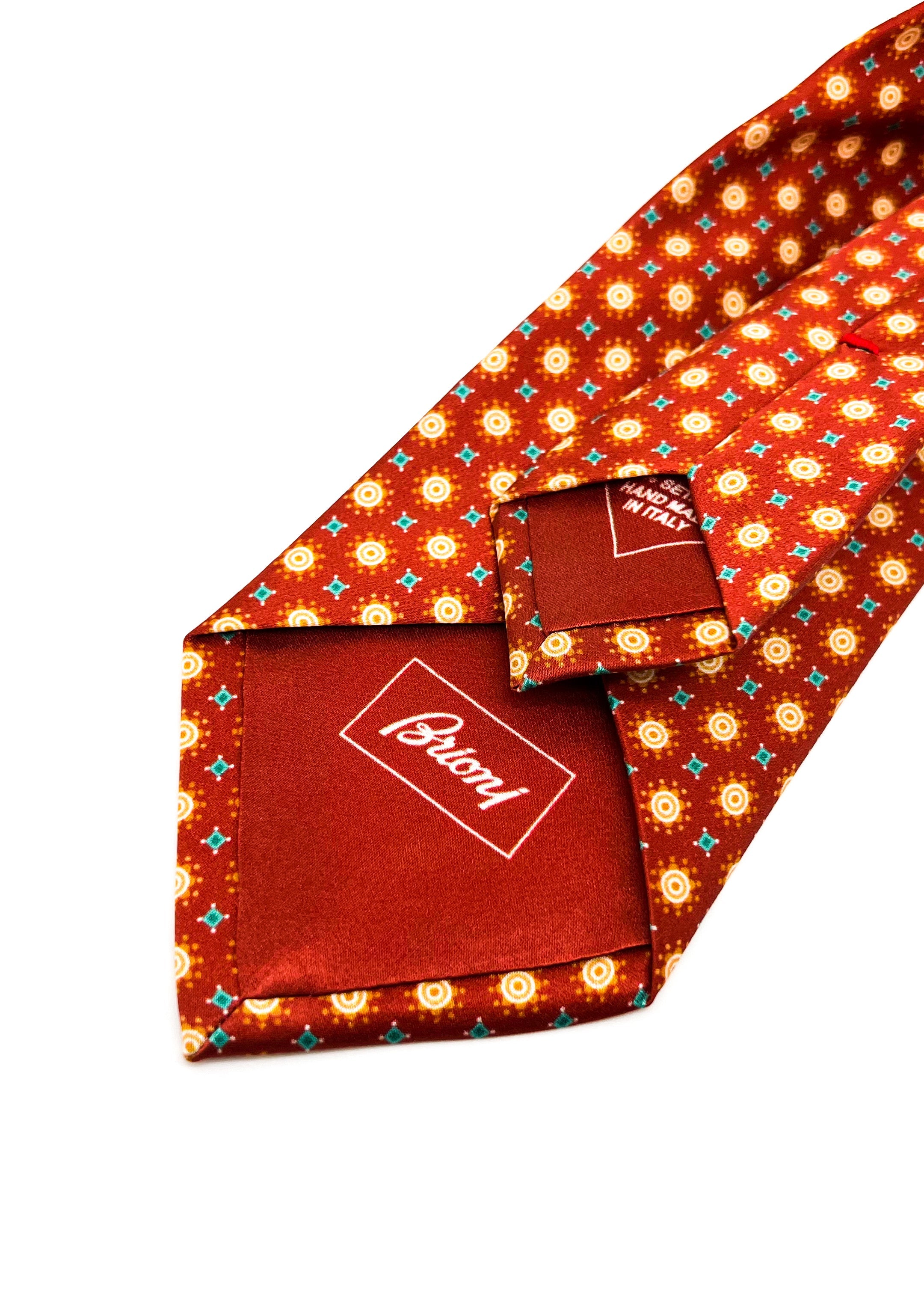 $240 BRIONI - Flower & Medallion Red/Rust *POWER TIE* Silk 3" - Tie
