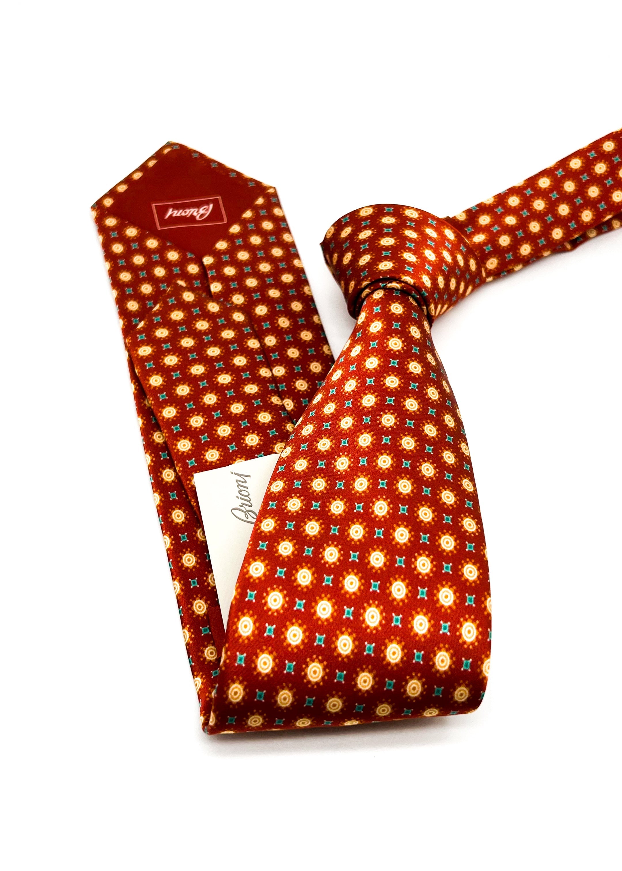 $240 BRIONI - Flower & Medallion Red/Rust *POWER TIE* Silk 3" - Tie