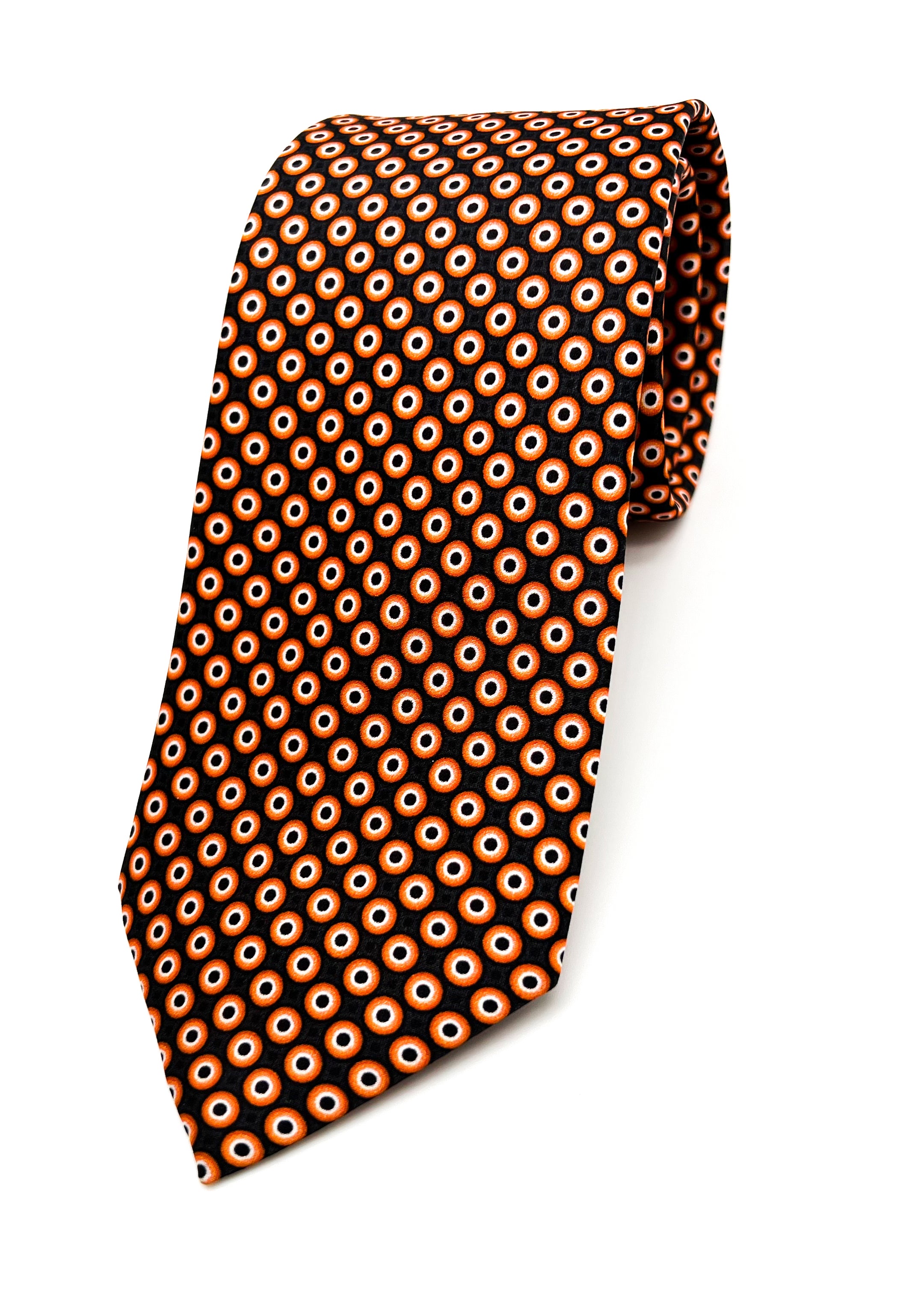 $240 BRIONI - Black & Orange Polka Dot Silk 3" - Tie