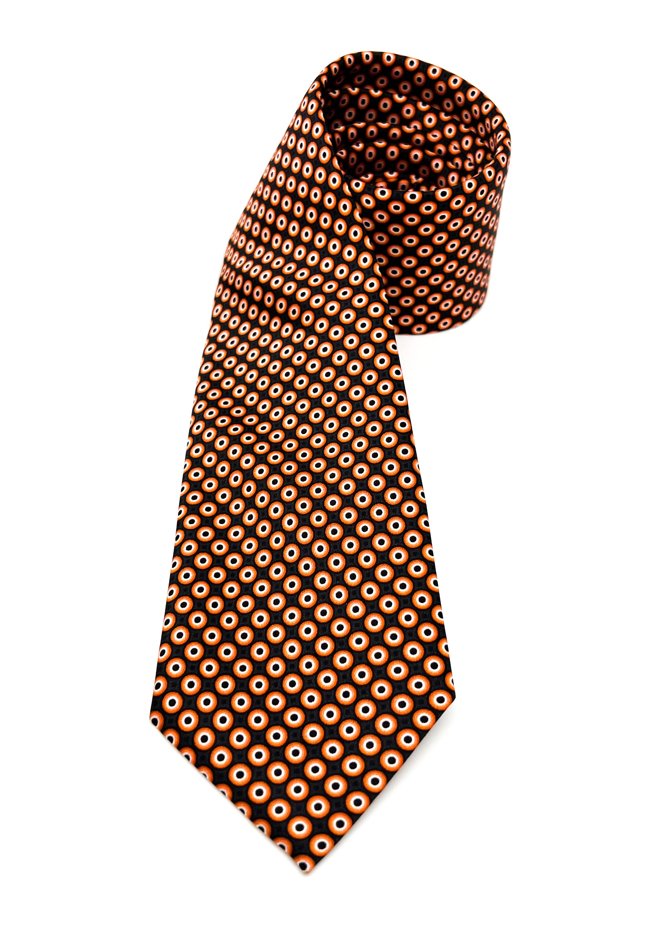 $240 BRIONI - Black & Orange Polka Dot Silk 3" - Tie