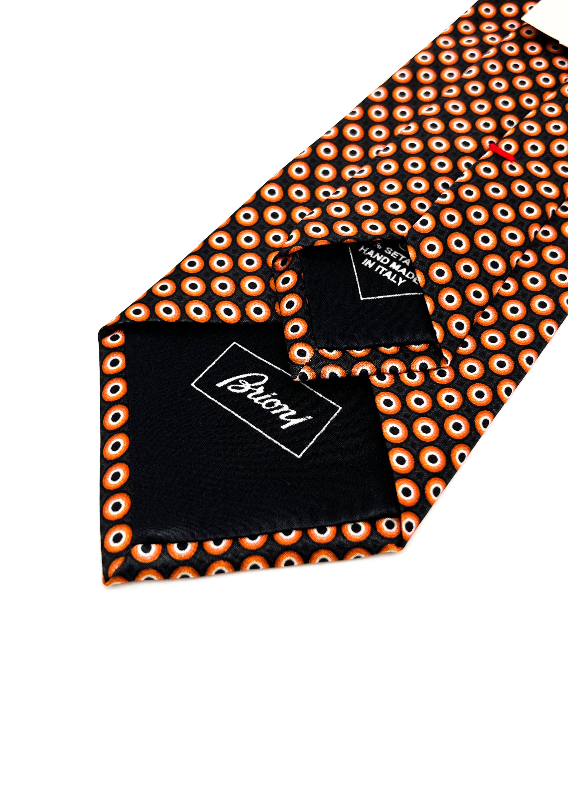 $240 BRIONI - Black & Orange Polka Dot Silk 3" - Tie