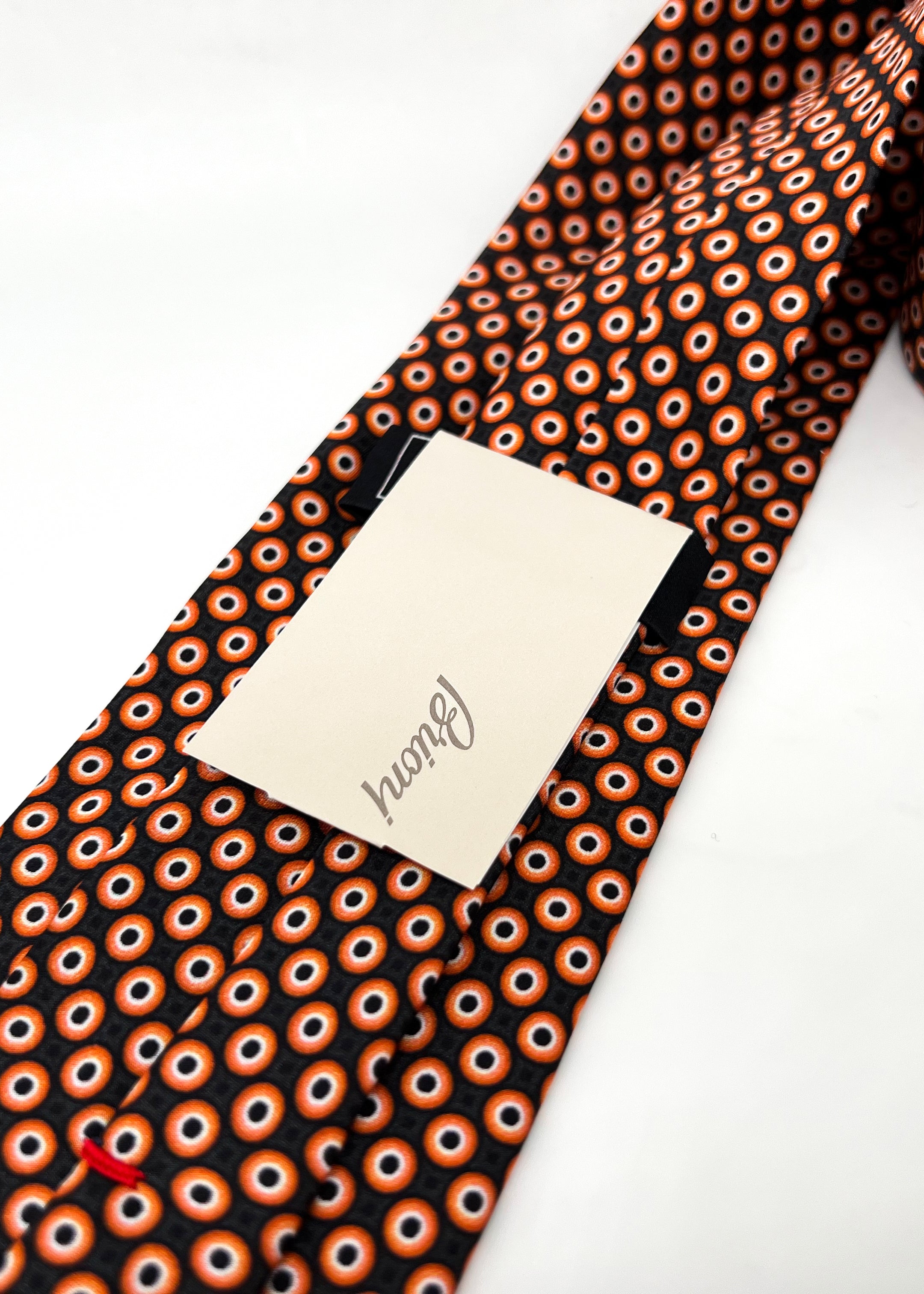 $240 BRIONI - Black & Orange Polka Dot Silk 3" - Tie