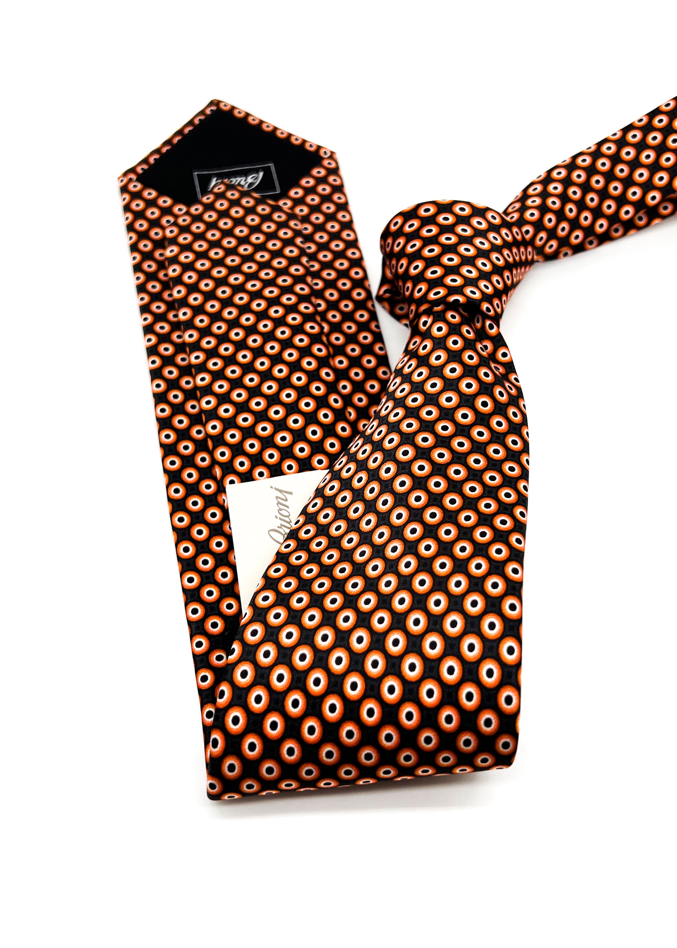 $240 BRIONI - Black & Orange Polka Dot Silk 3" - Tie