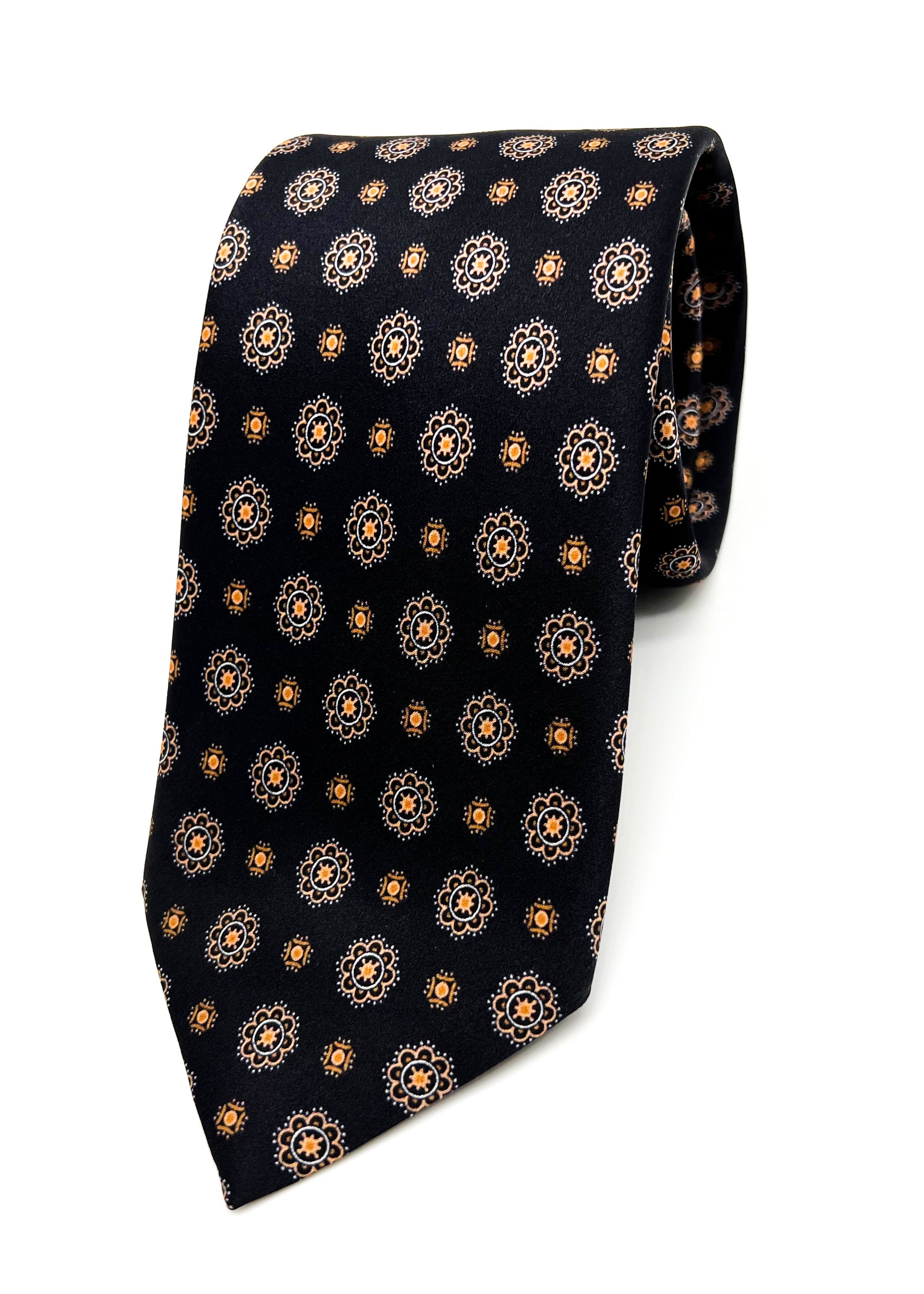 $240 BRIONI - Black Floral Pattern Silk 3" - Tie