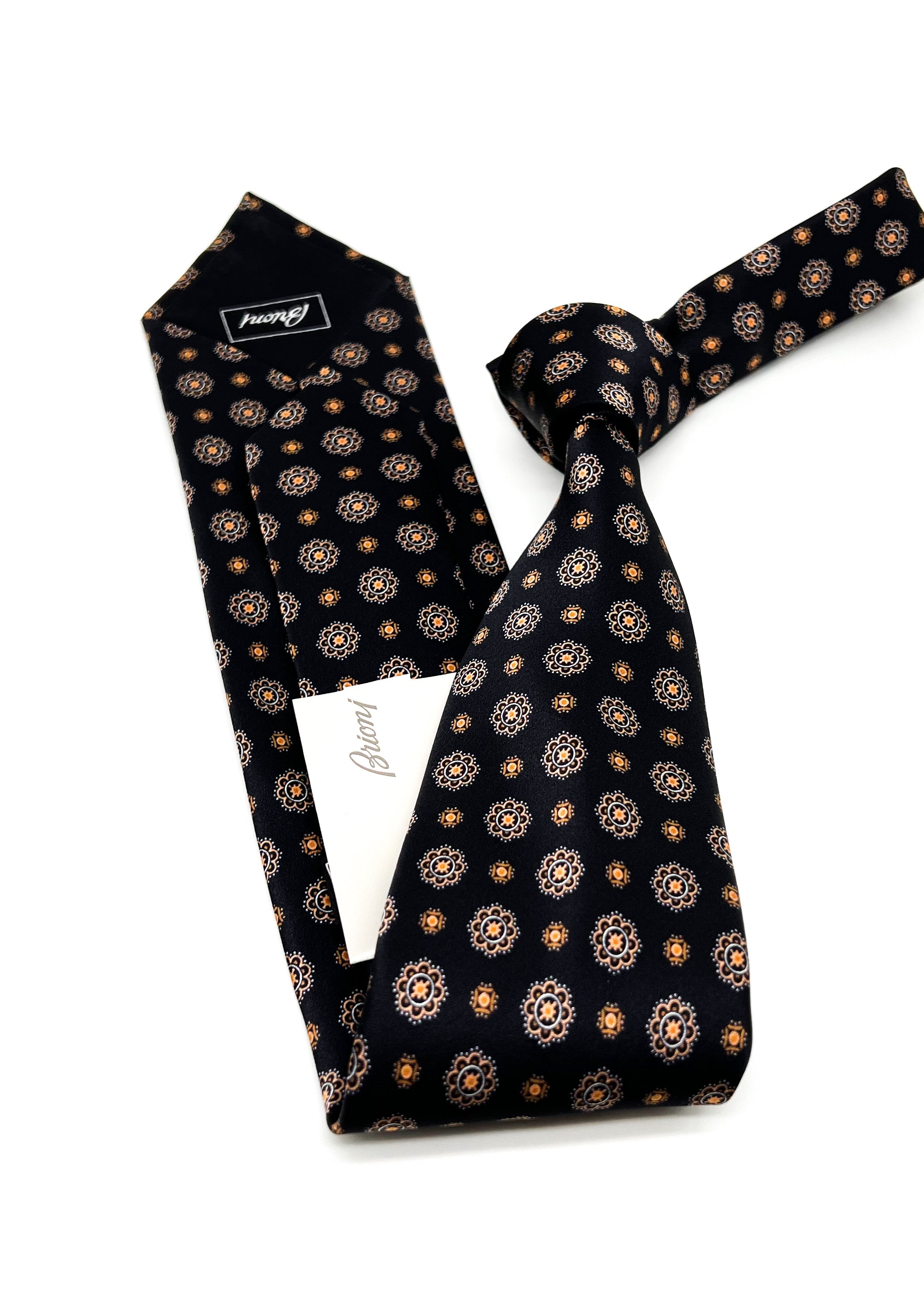 $240 BRIONI - Black Floral Pattern Silk 3" - Tie