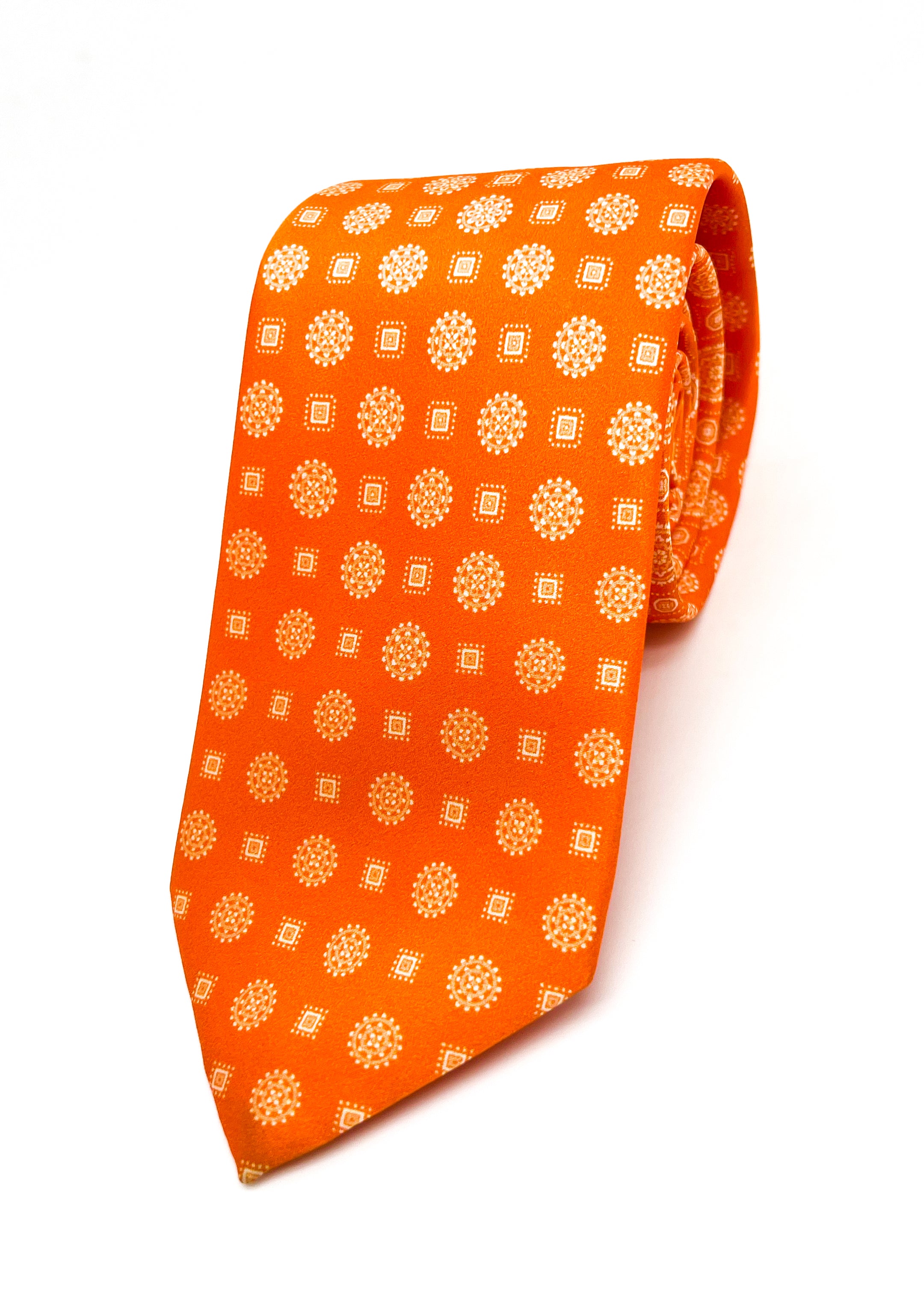 $240 BRIONI - Gradient Medallion Pattern Orange Silk 3" - Tie
