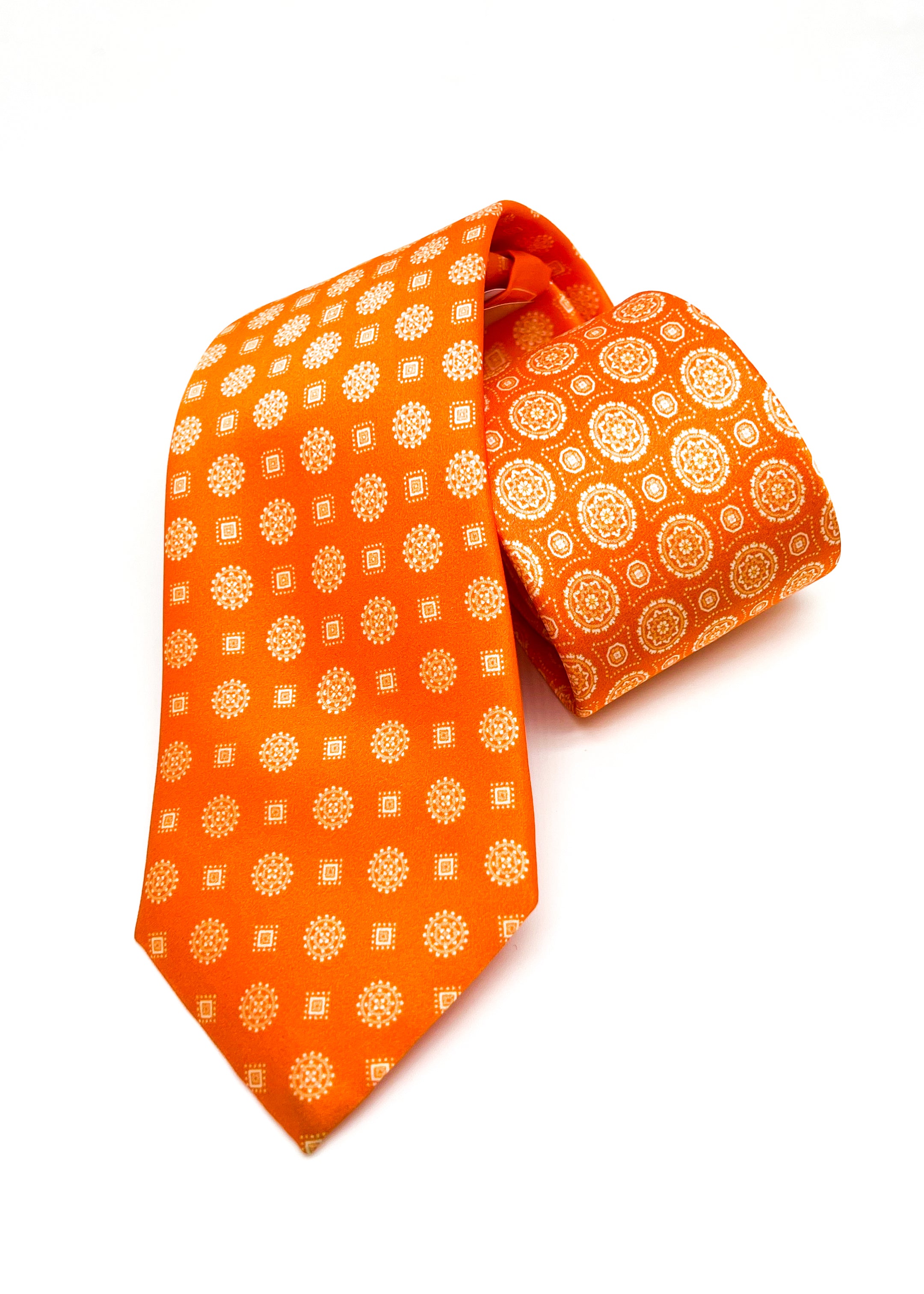$240 BRIONI - Gradient Medallion Pattern Orange Silk 3" - Tie