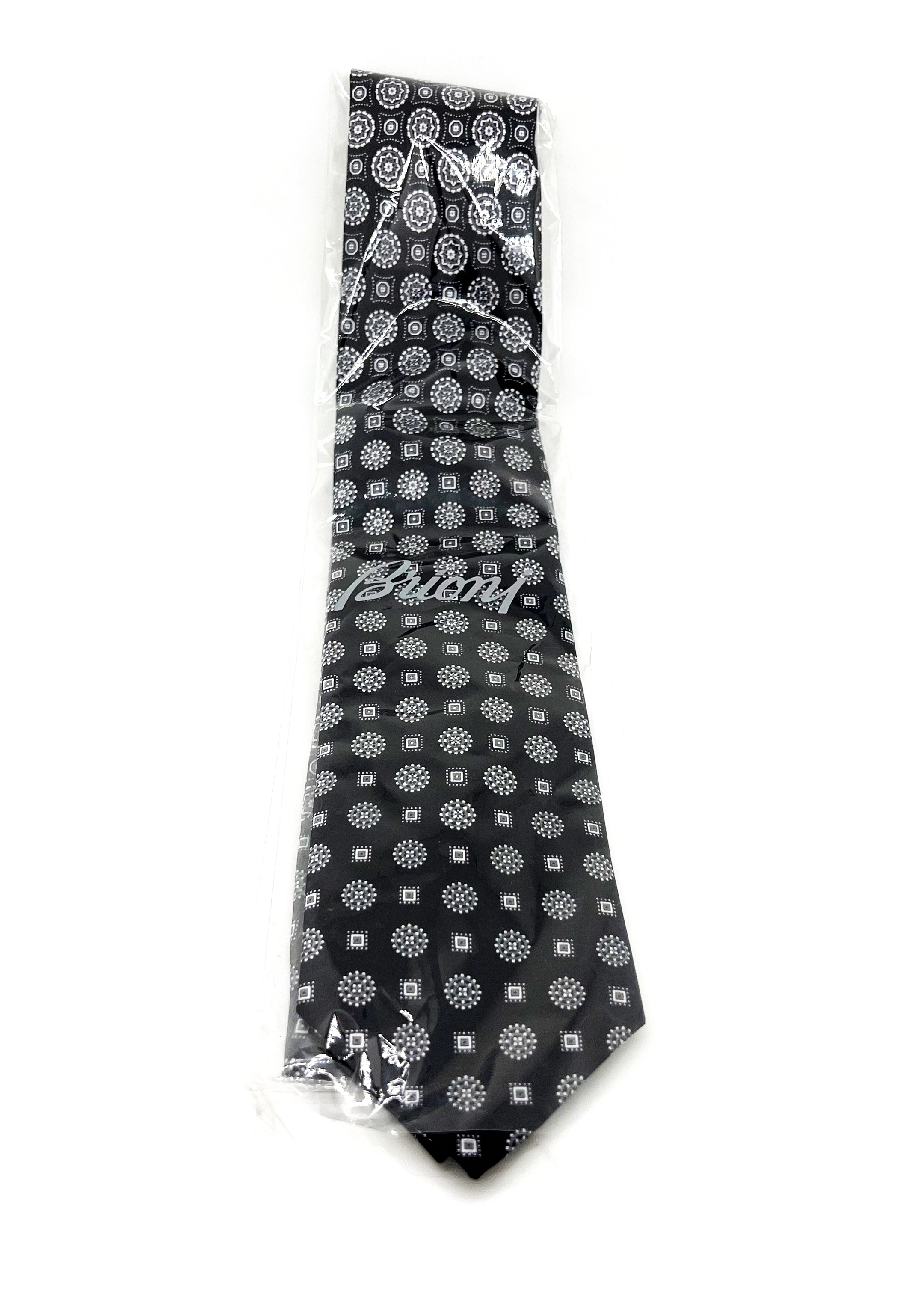 $240 BRIONI - Gradient Medallion Pattern Black n White Silk 3" - Tie